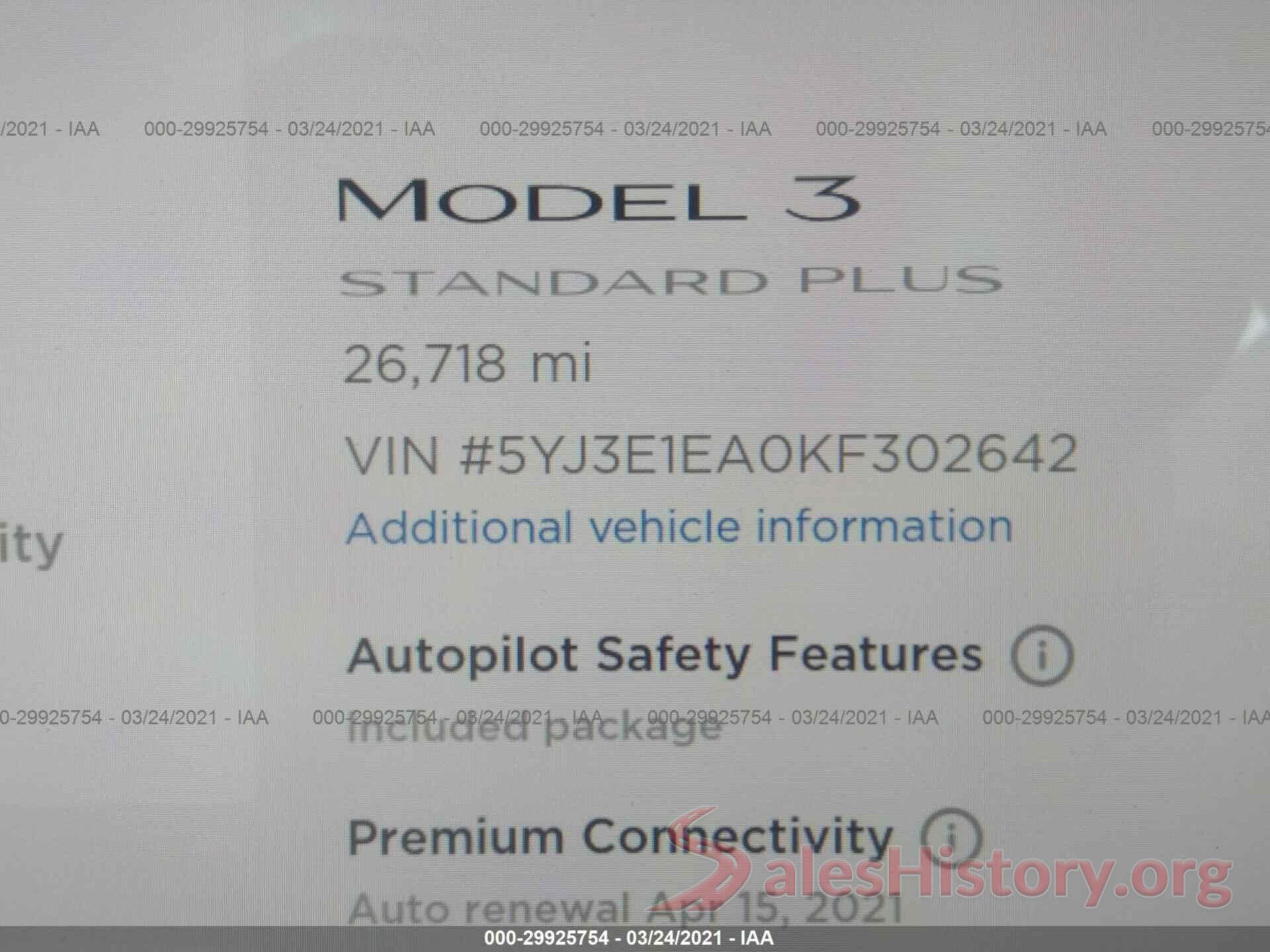 5YJ3E1EA0KF302642 2019 TESLA MODEL 3