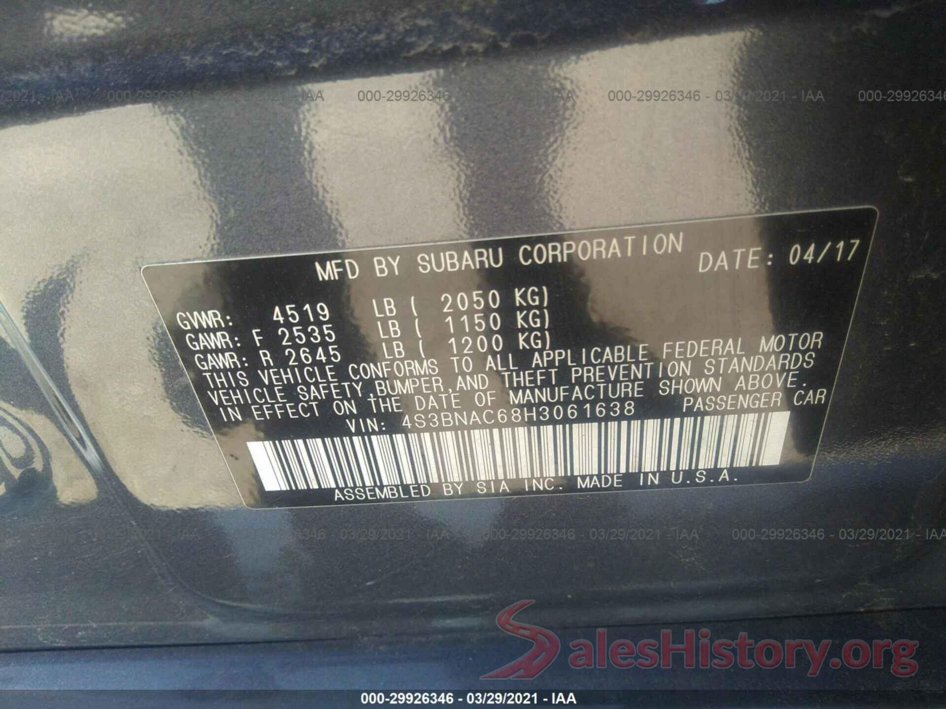 4S3BNAC68H3061638 2017 SUBARU LEGACY