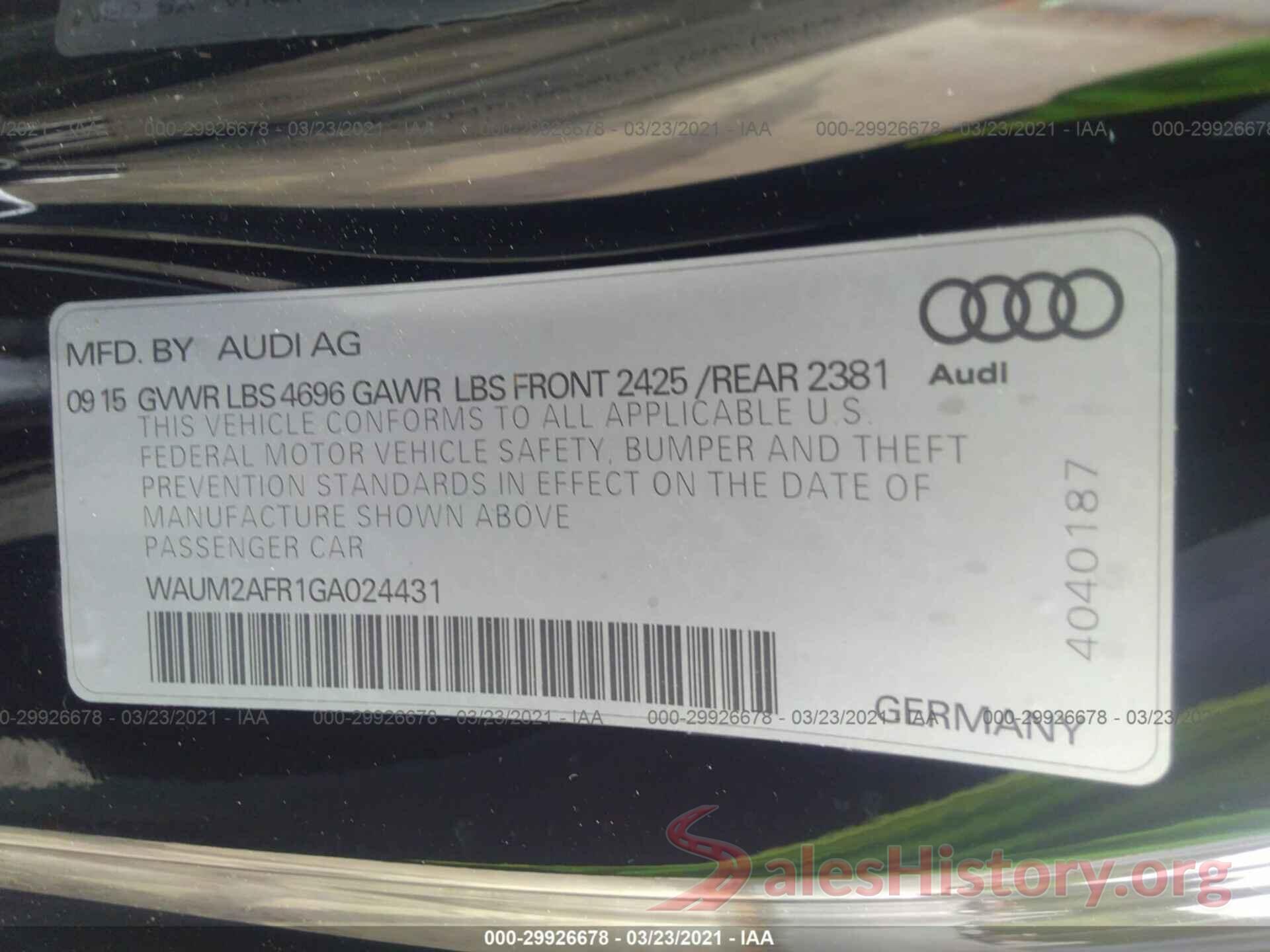 WAUM2AFR1GA024431 2016 AUDI A5