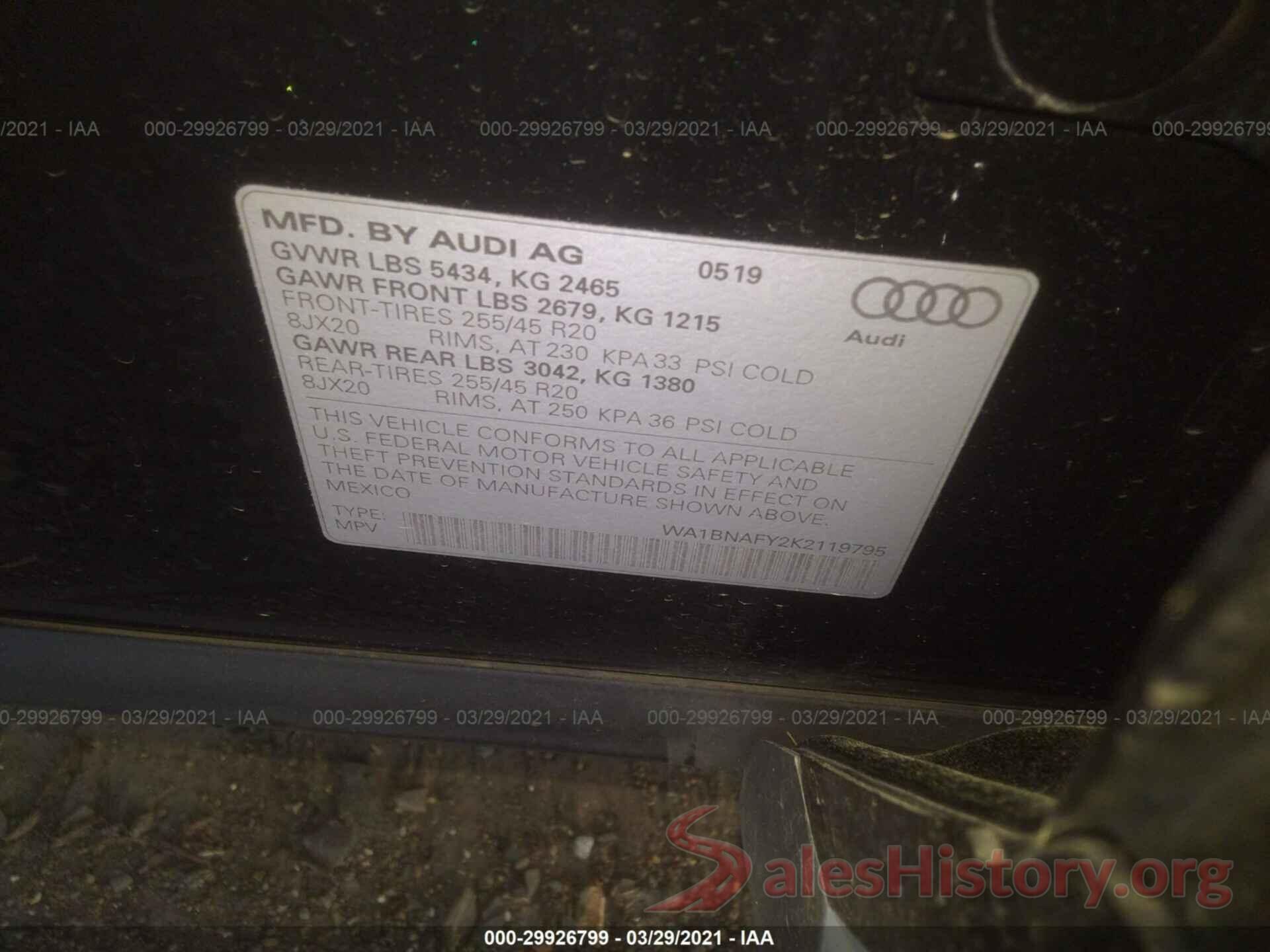 WA1BNAFY2K2119795 2019 AUDI Q5