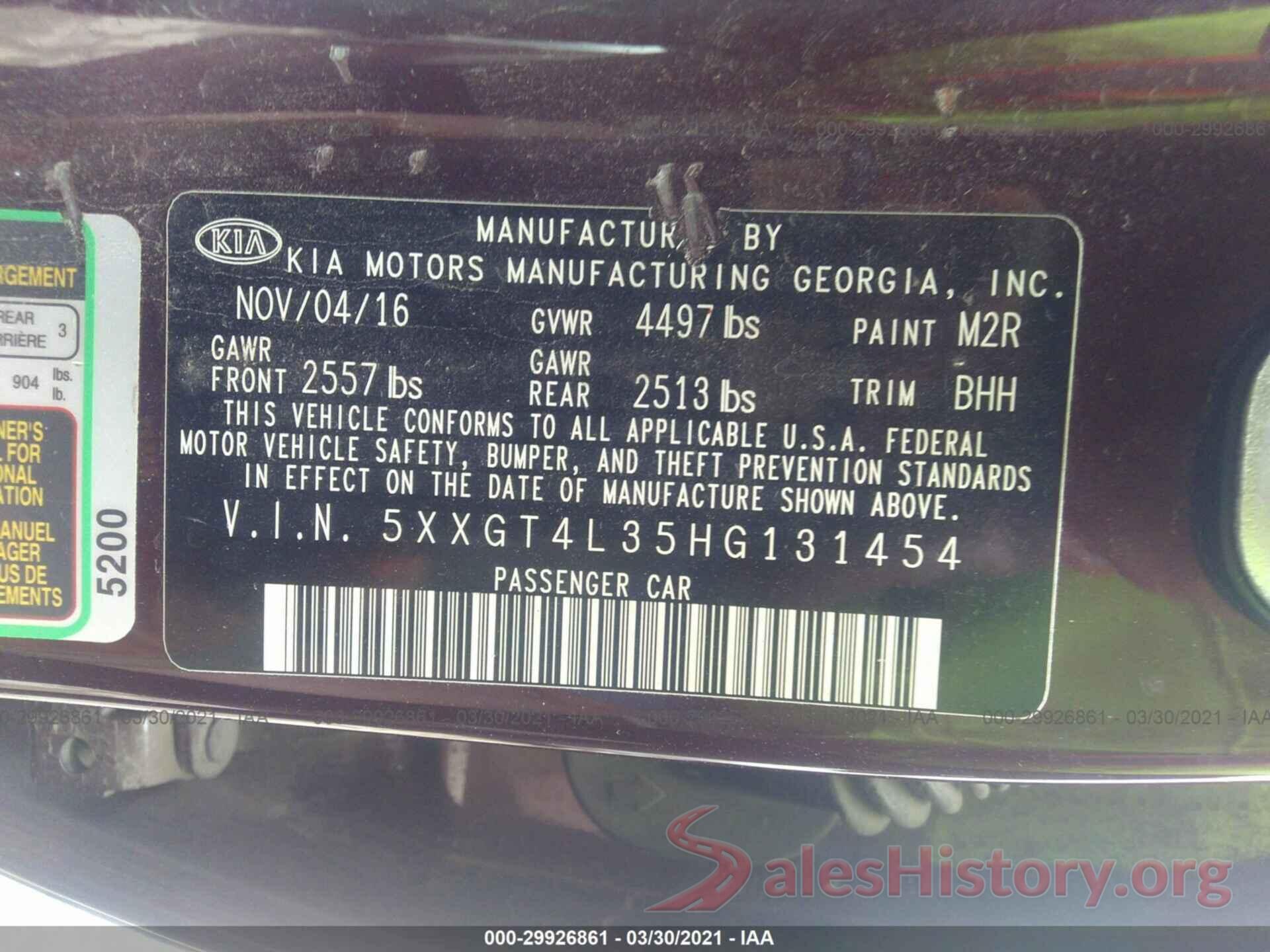 5XXGT4L35HG131454 2017 KIA OPTIMA