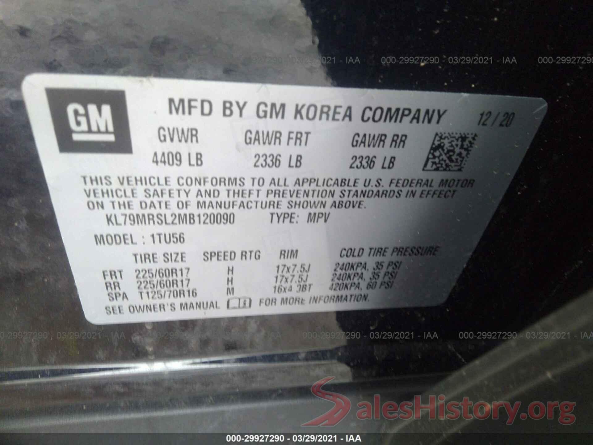 KL79MRSL2MB120090 2021 CHEVROLET TRAILBLAZER