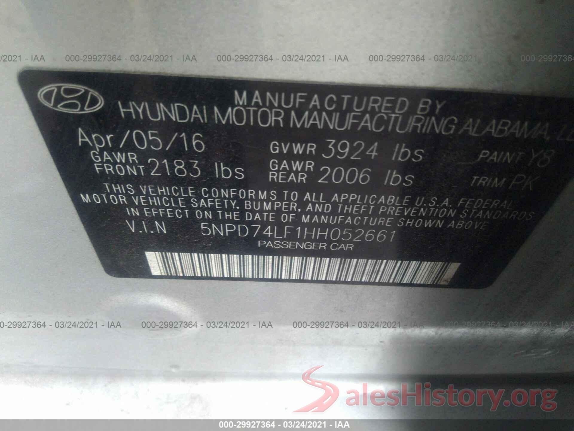 5NPD74LF1HH052661 2017 HYUNDAI ELANTRA