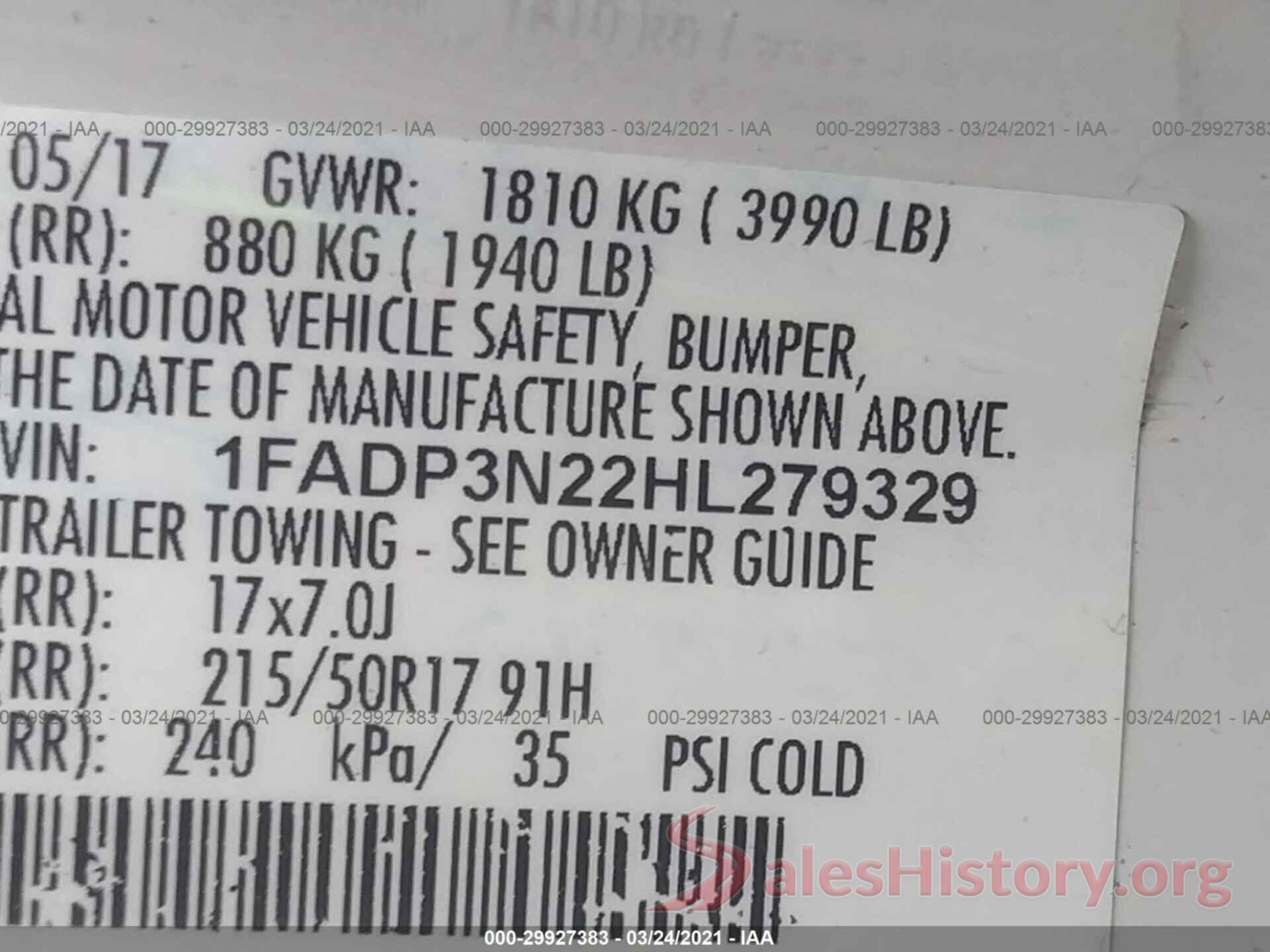 1FADP3N22HL279329 2017 FORD FOCUS