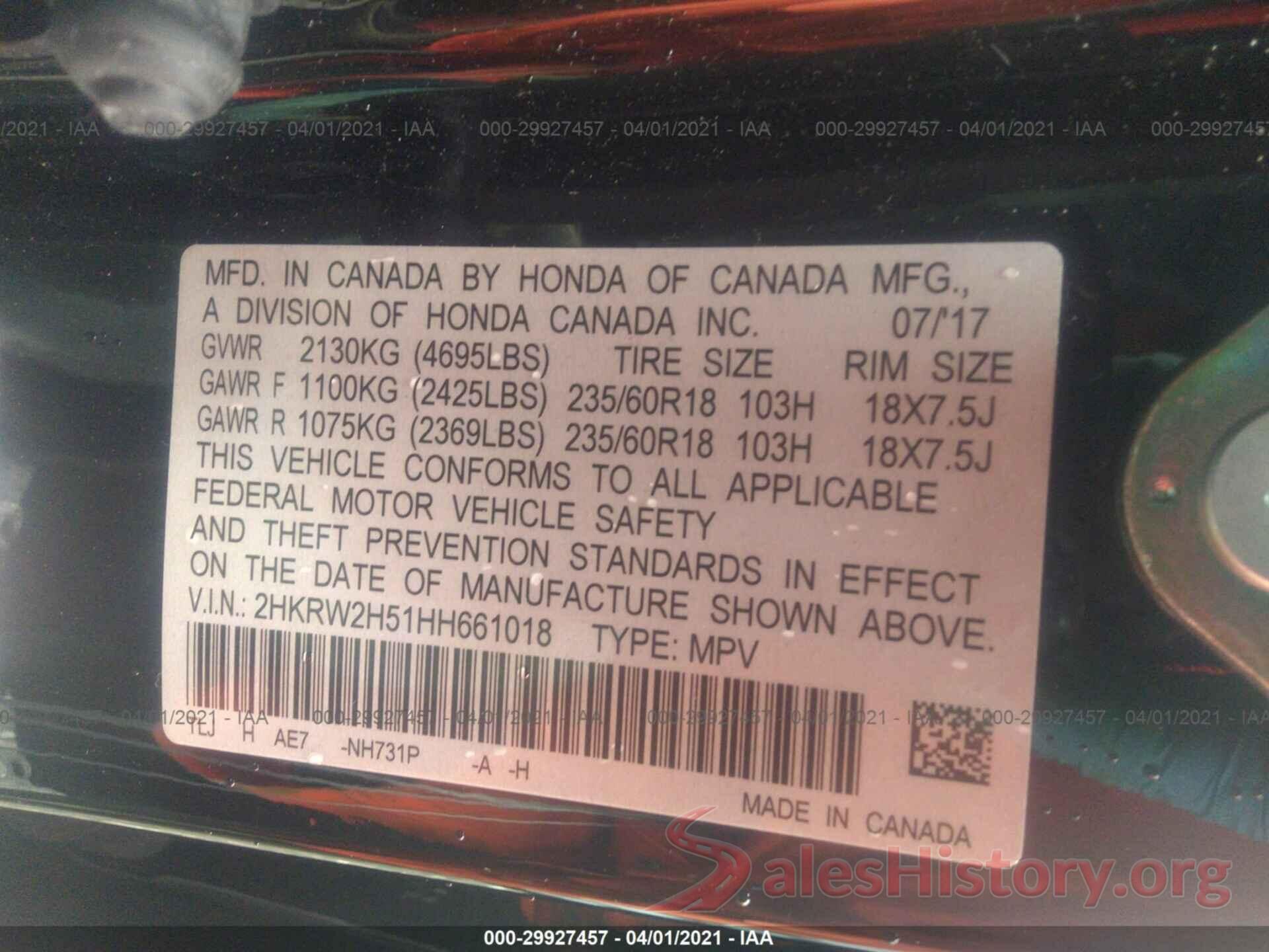 2HKRW2H51HH661018 2017 HONDA CR-V