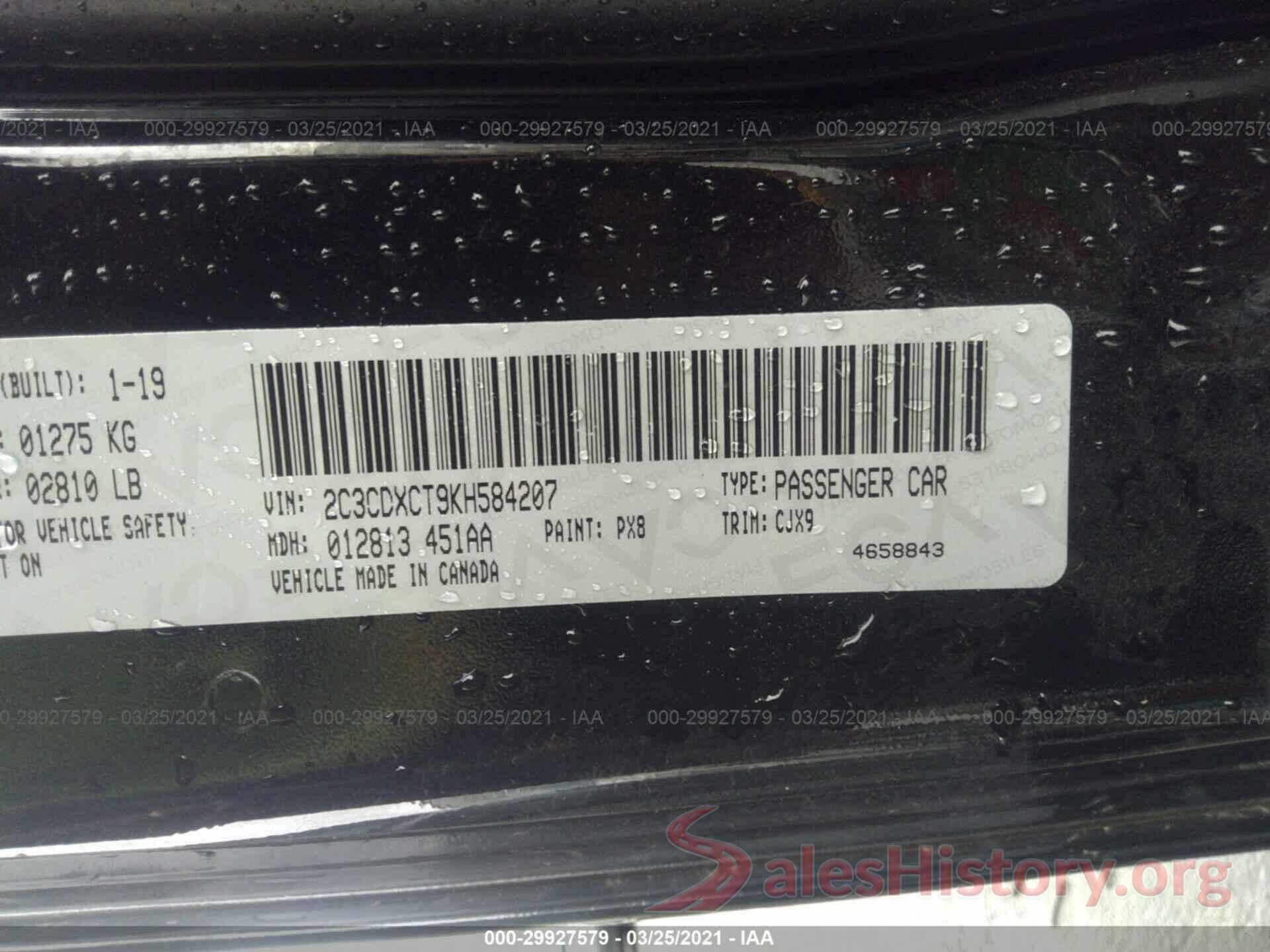 2C3CDXCT9KH584207 2019 DODGE CHARGER