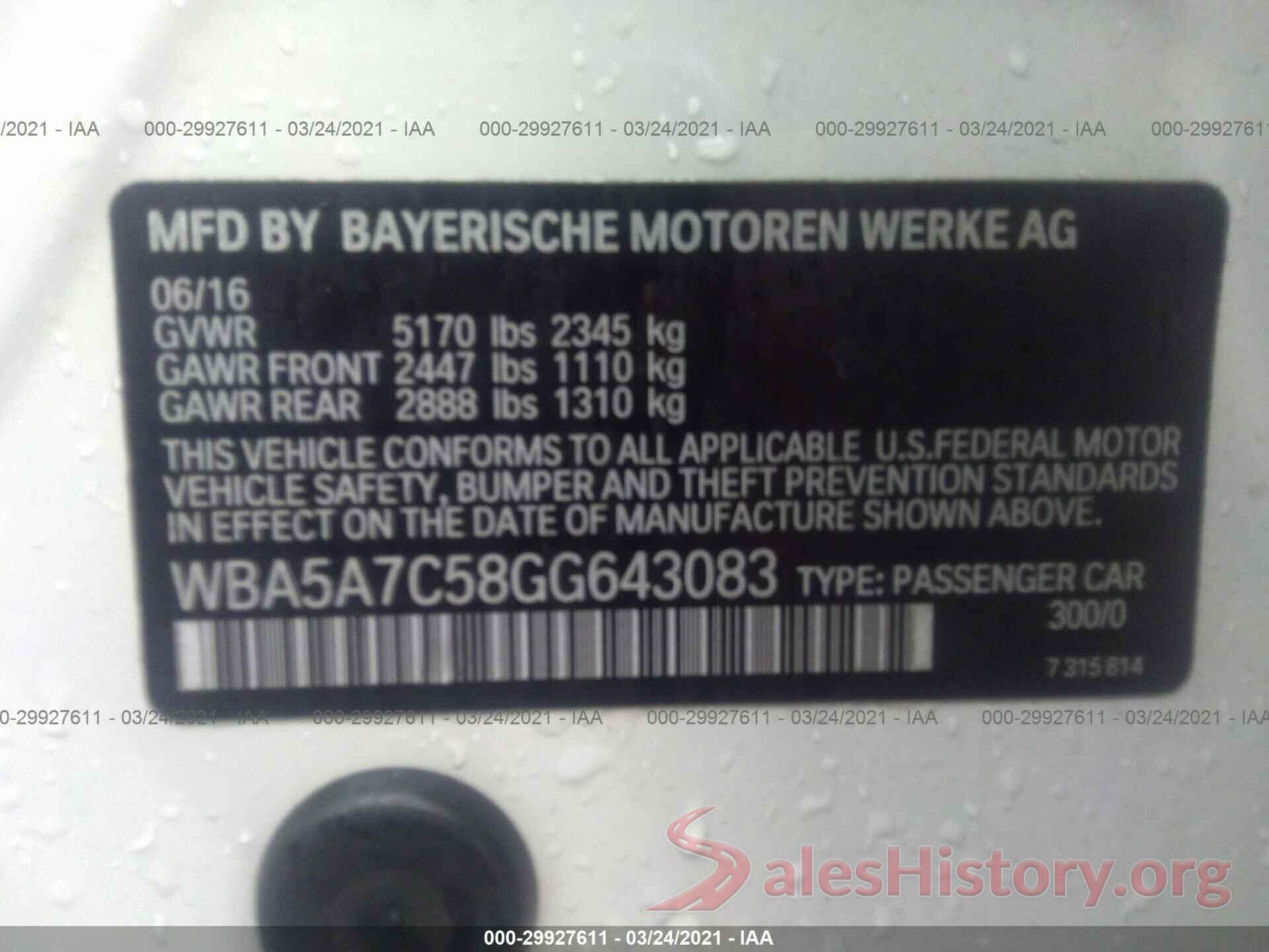 WBA5A7C58GG643083 2016 BMW 5 SERIES