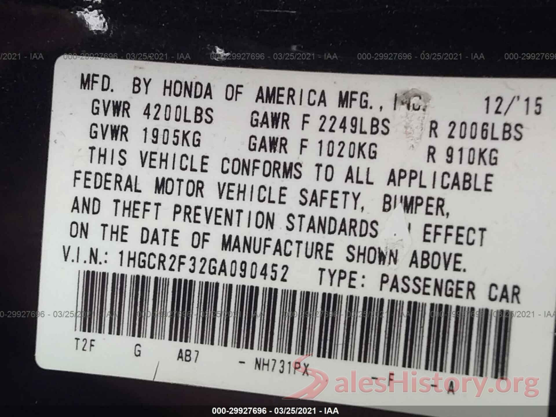 1HGCR2F32GA090452 2016 HONDA ACCORD SEDAN