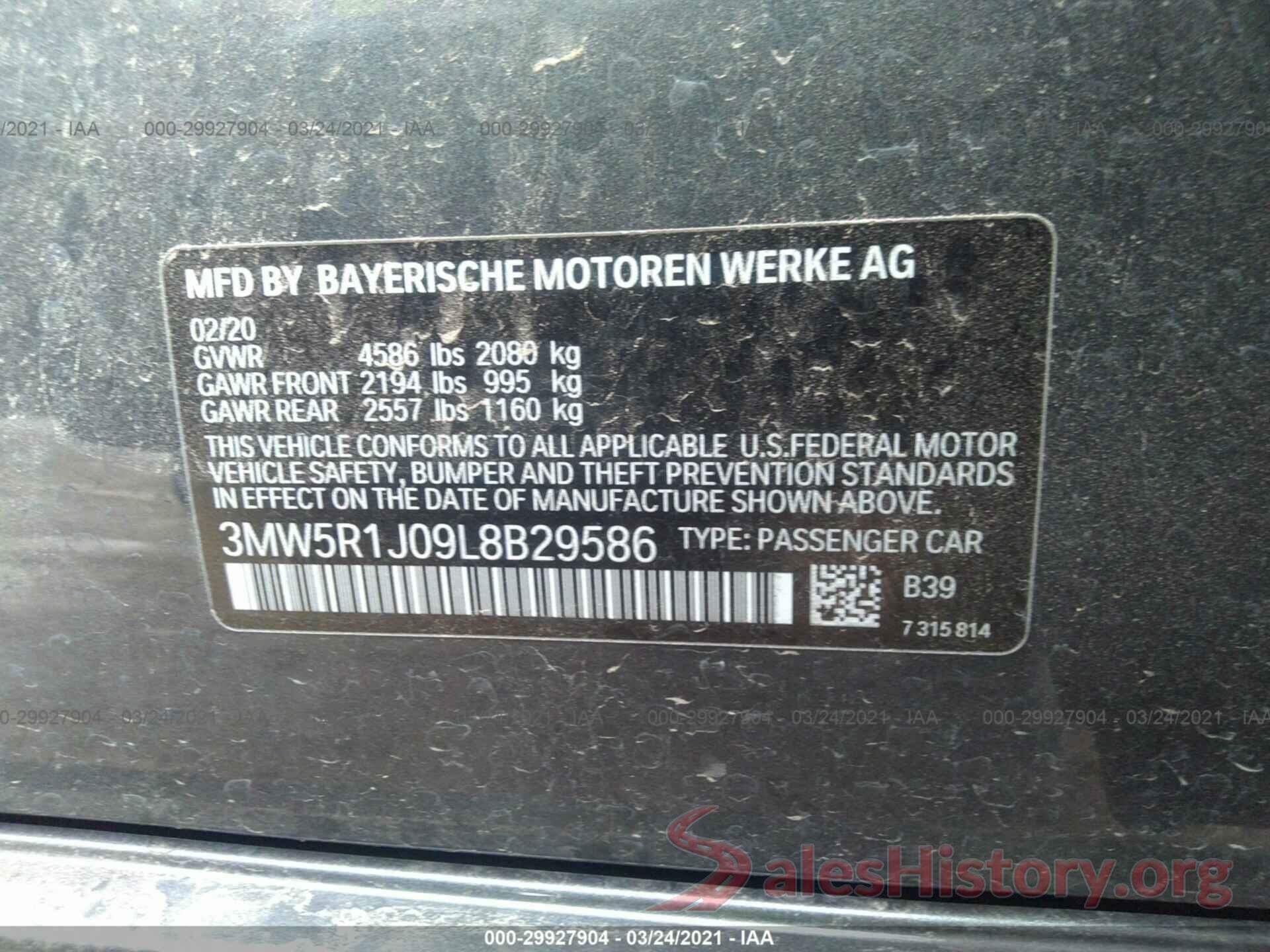 3MW5R1J09L8B29586 2020 BMW 3 SERIES