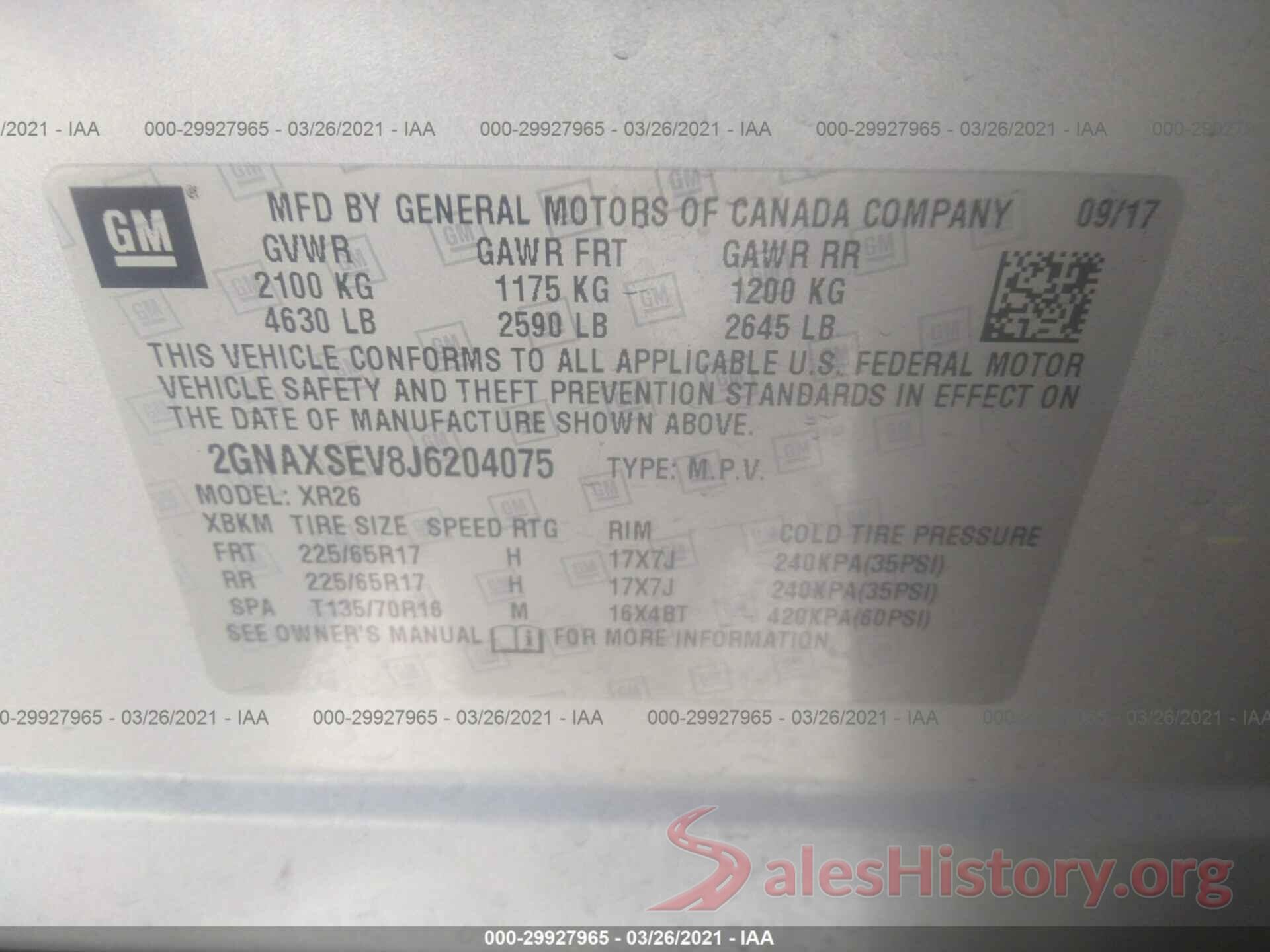 2GNAXSEV8J6204075 2018 CHEVROLET EQUINOX