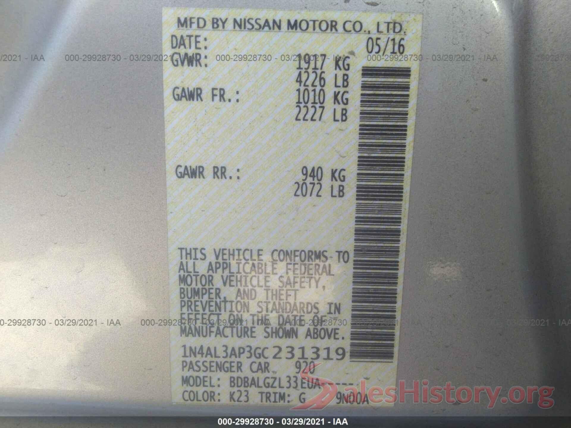 1N4AL3AP3GC231319 2016 NISSAN ALTIMA