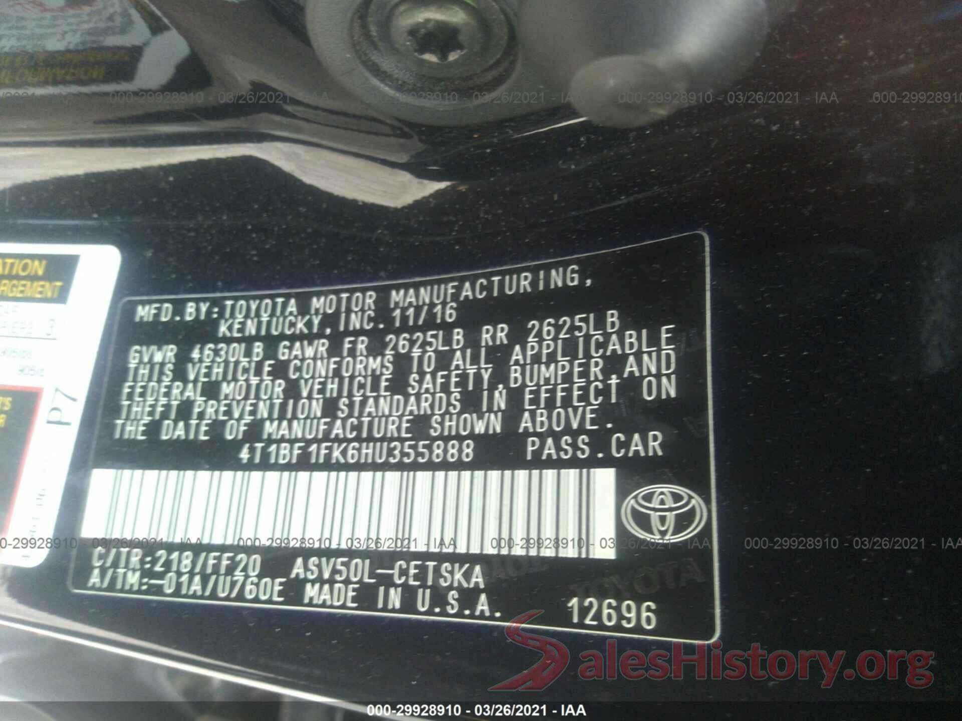 4T1BF1FK6HU355888 2017 TOYOTA CAMRY