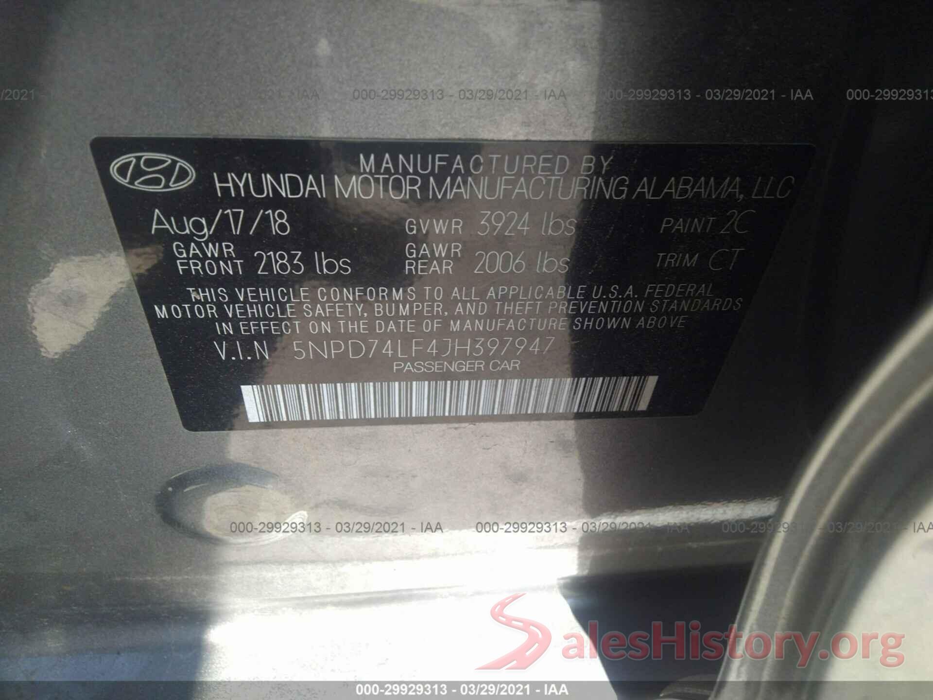 5NPD74LF4JH397947 2018 HYUNDAI ELANTRA