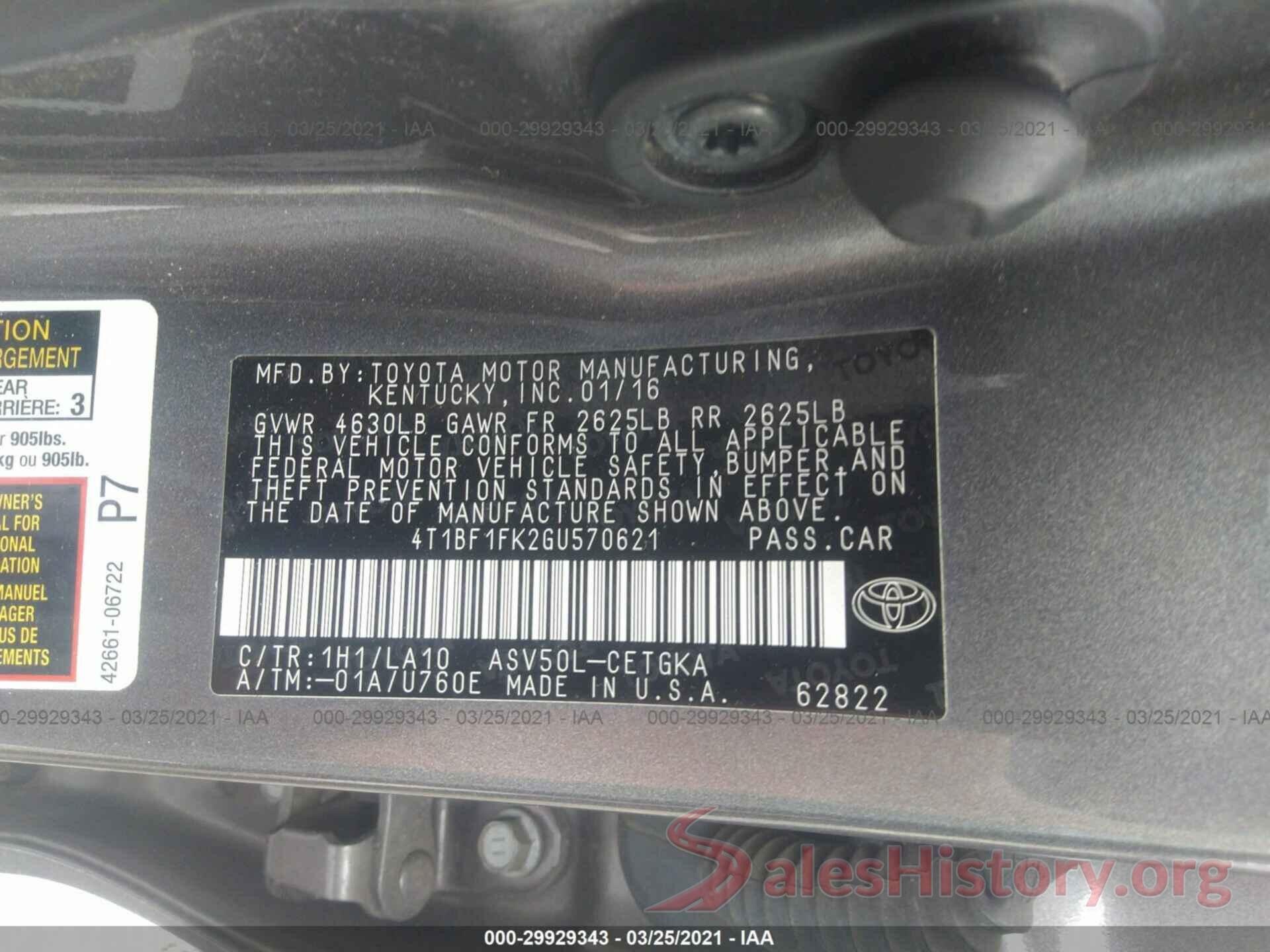 4T1BF1FK2GU570621 2016 TOYOTA CAMRY