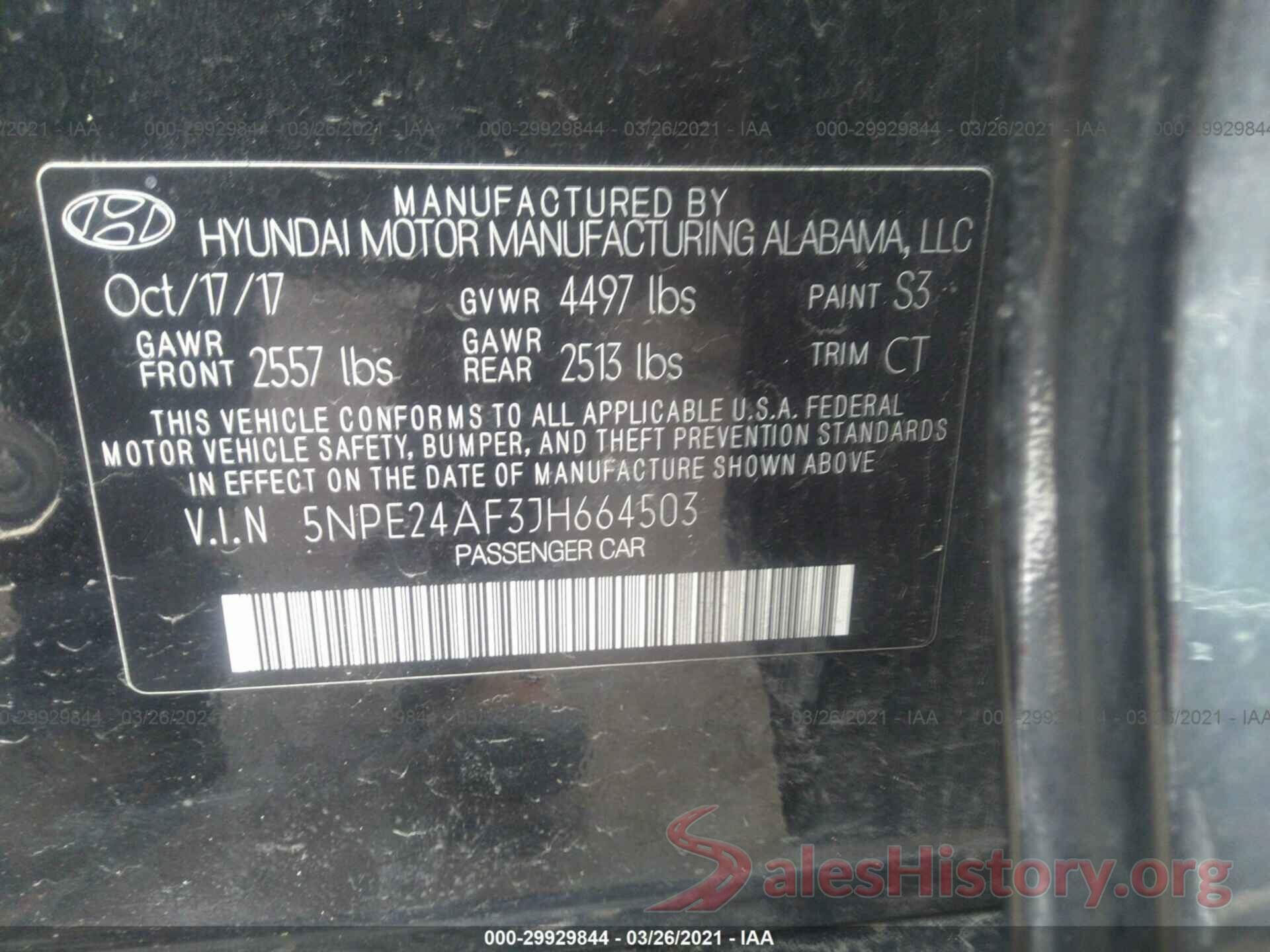 5NPE24AF3JH664503 2018 HYUNDAI SONATA