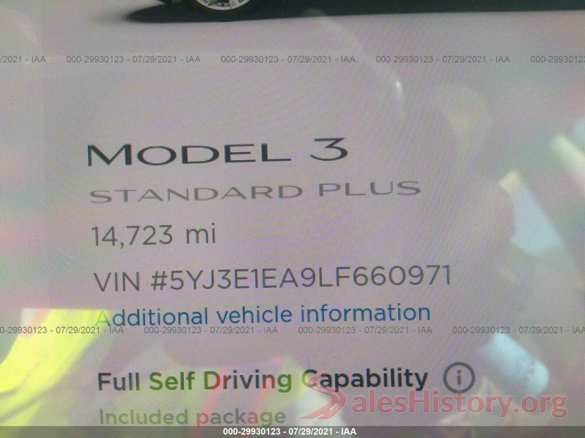 5YJ3E1EA9LF660971 2020 TESLA MODEL 3