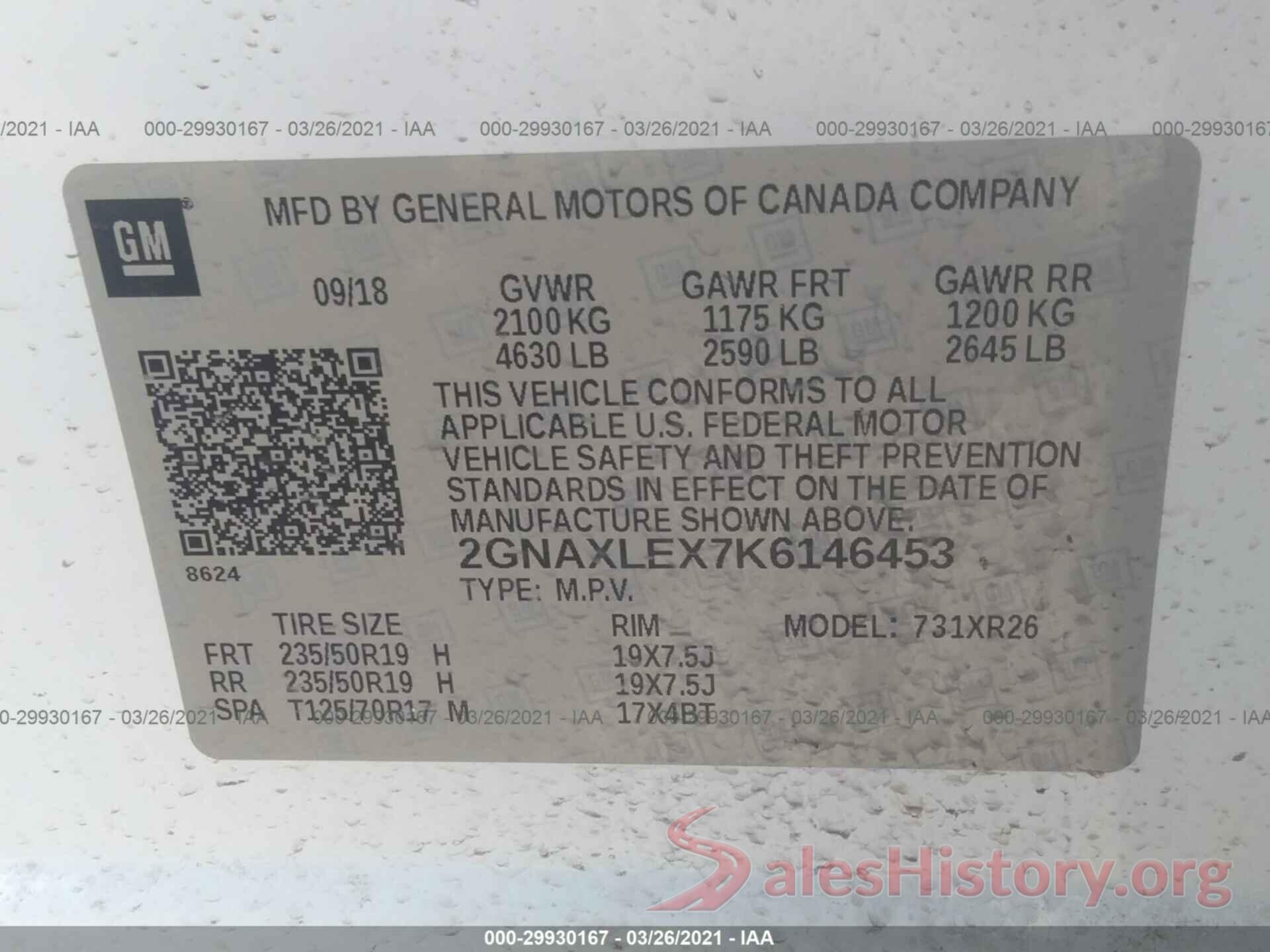 2GNAXLEX7K6146453 2019 CHEVROLET EQUINOX