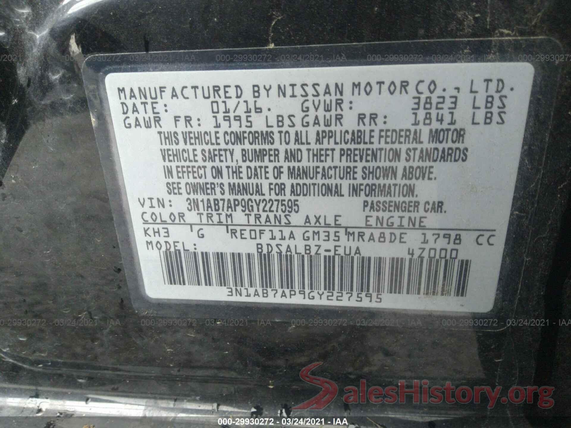 3N1AB7AP9GY227595 2016 NISSAN SENTRA