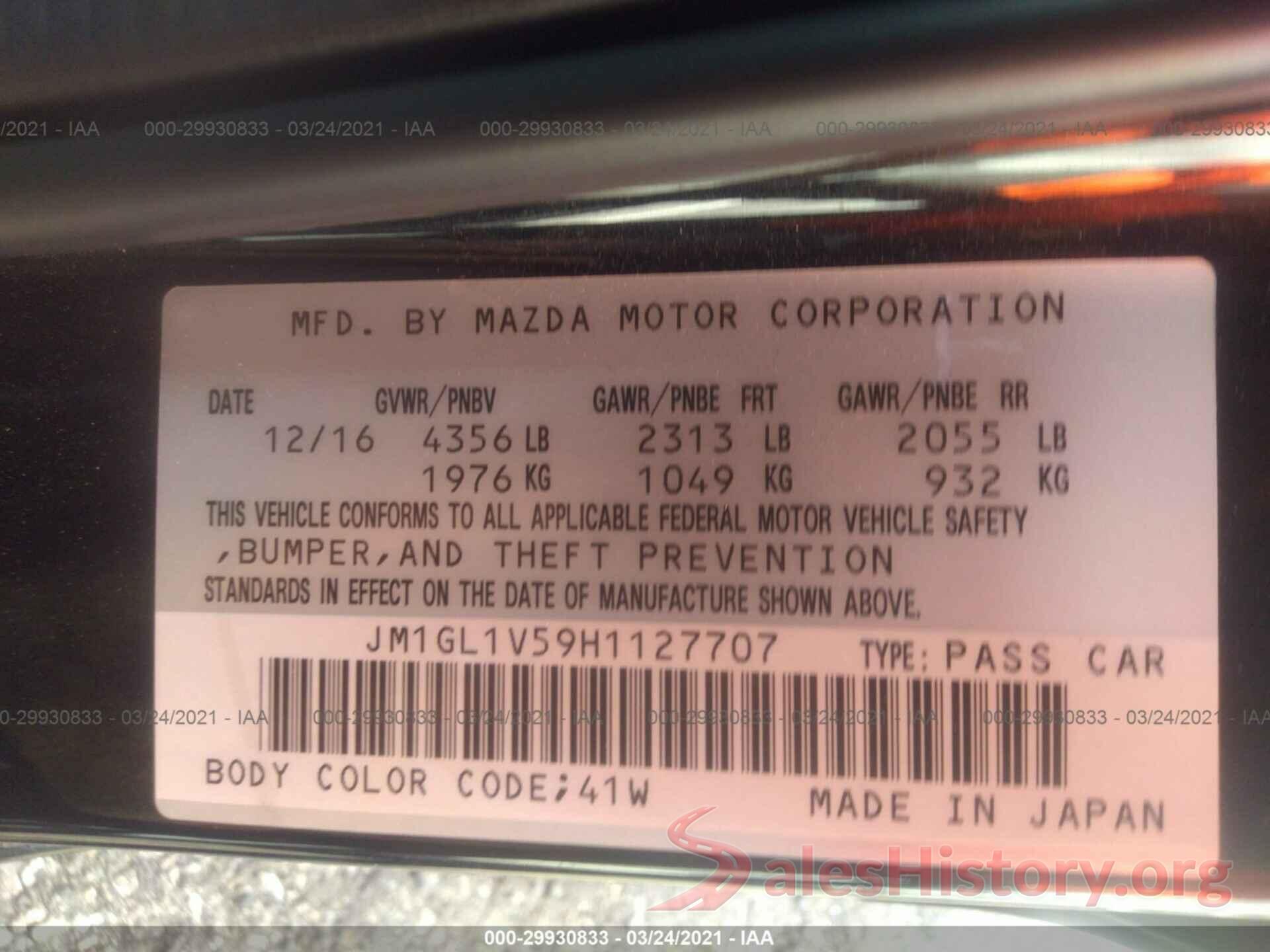 JM1GL1V59H1127707 2017 MAZDA MAZDA6