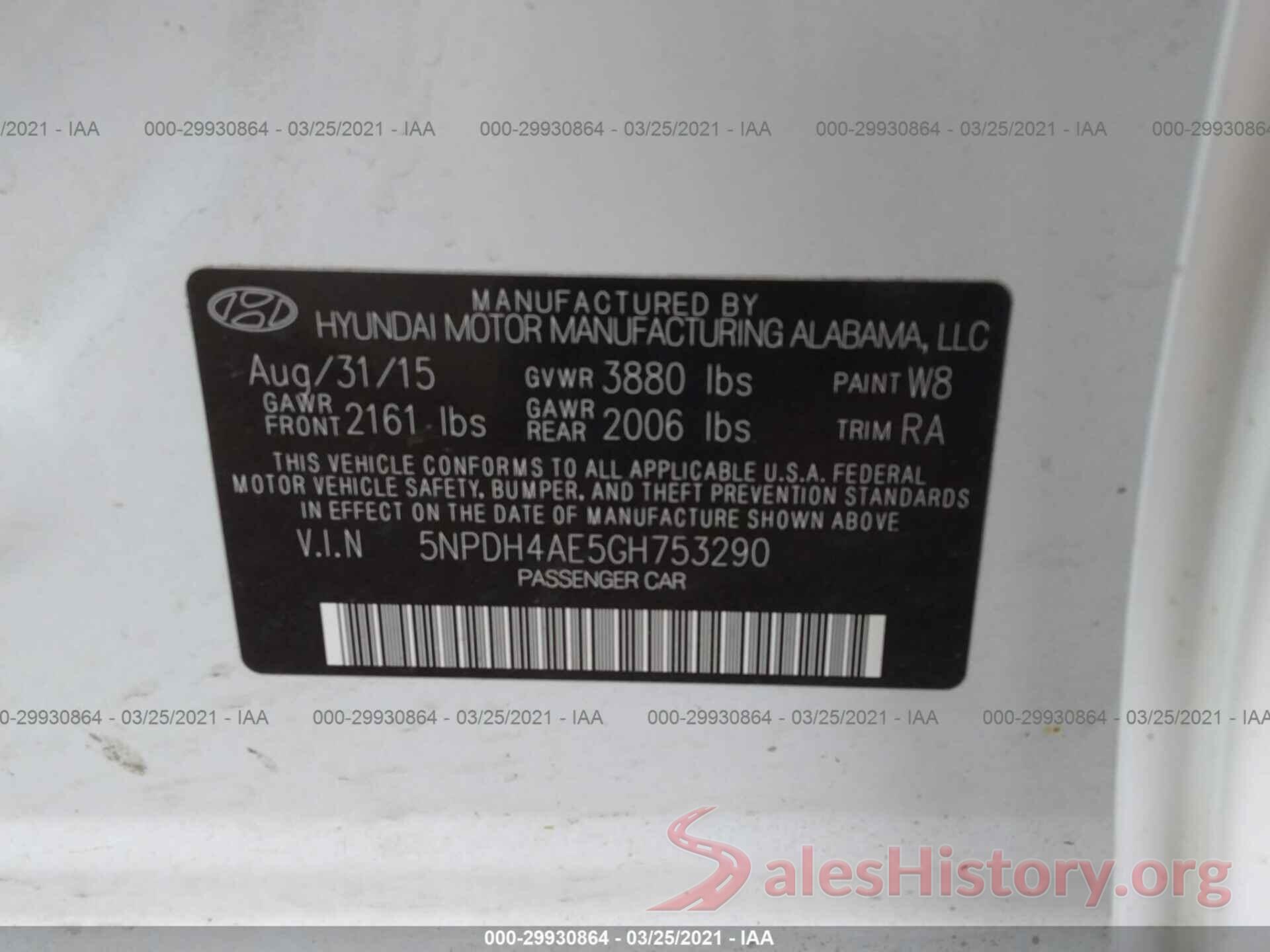 5NPDH4AE5GH753290 2016 HYUNDAI ELANTRA