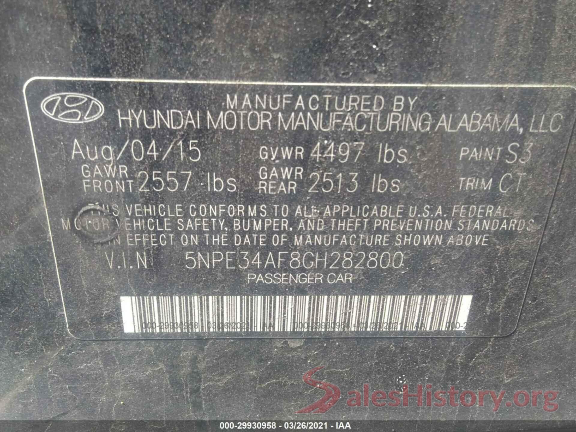 5NPE34AF8GH282800 2016 HYUNDAI SONATA