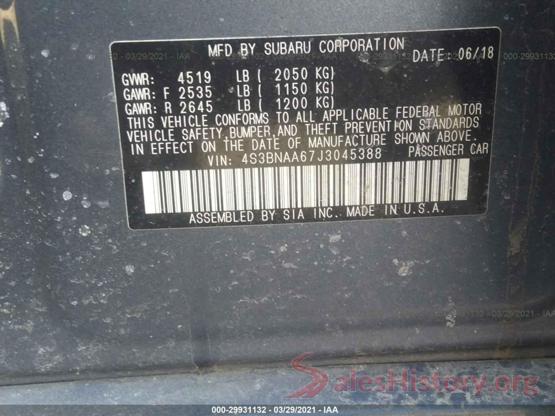 4S3BNAA67J3045388 2018 SUBARU LEGACY