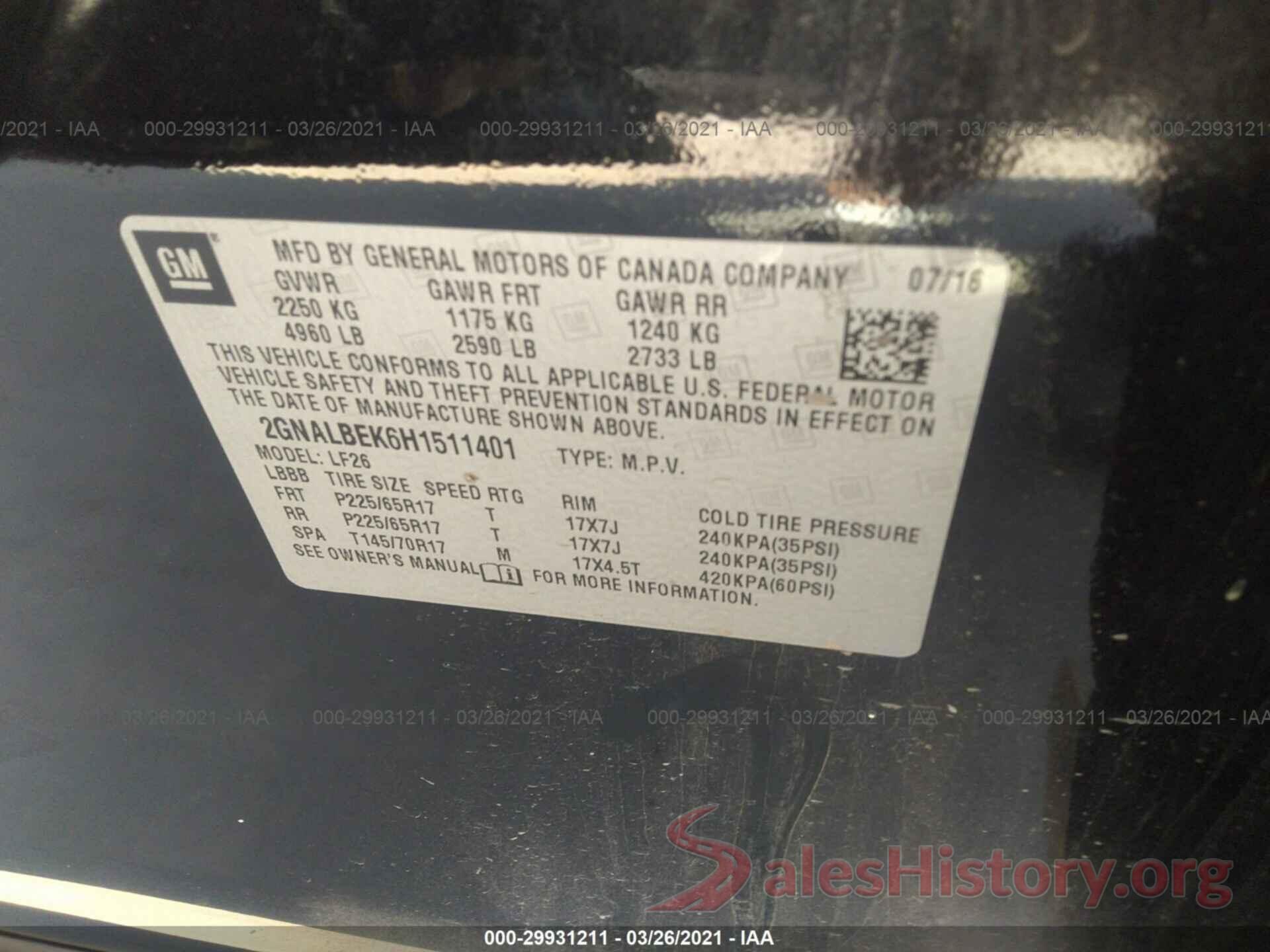 2GNALBEK6H1511401 2017 CHEVROLET EQUINOX