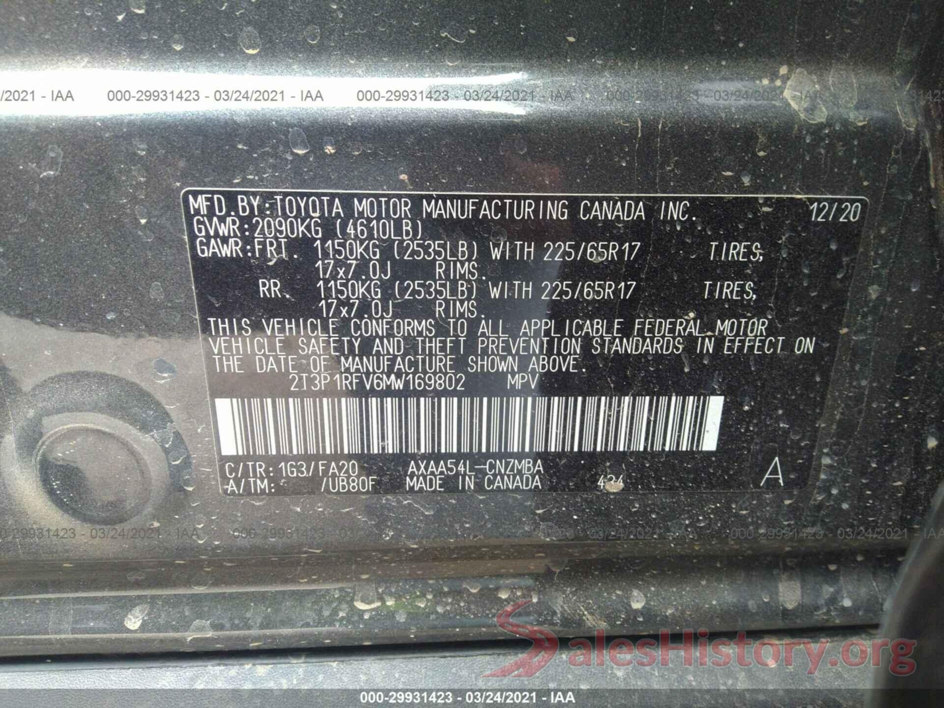 2T3P1RFV6MW169802 2021 TOYOTA RAV4