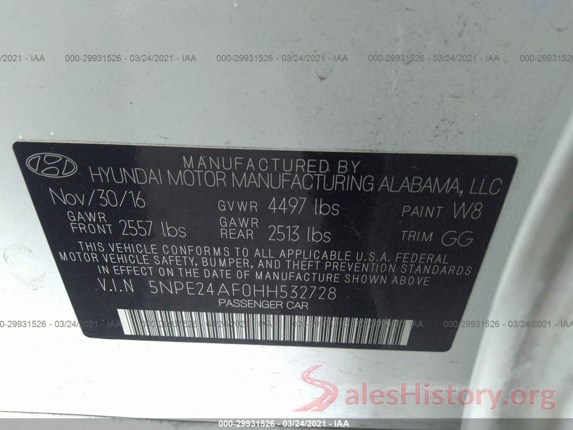 5NPE24AF0HH532728 2017 HYUNDAI SONATA