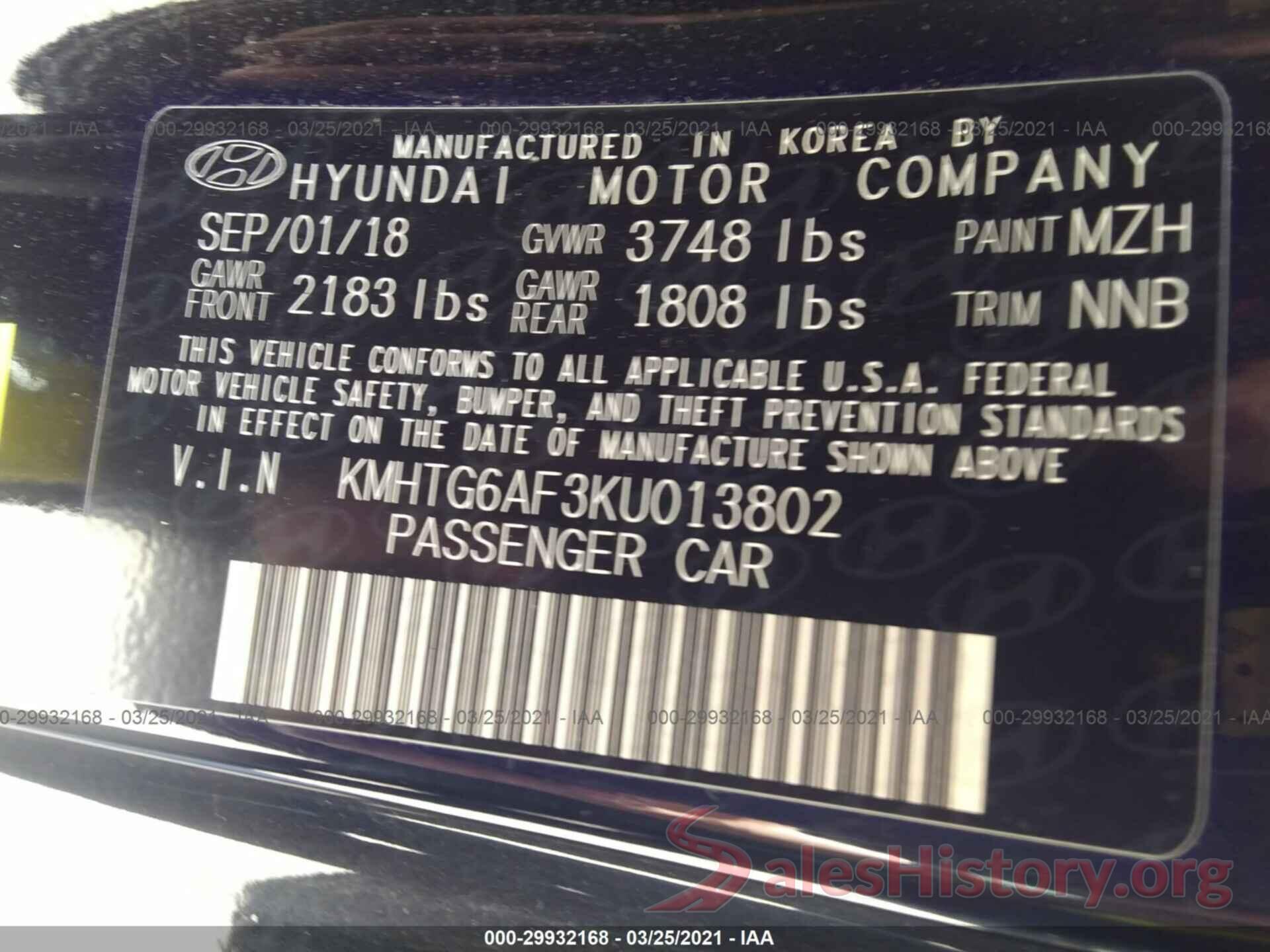 KMHTG6AF3KU013802 2019 HYUNDAI VELOSTER