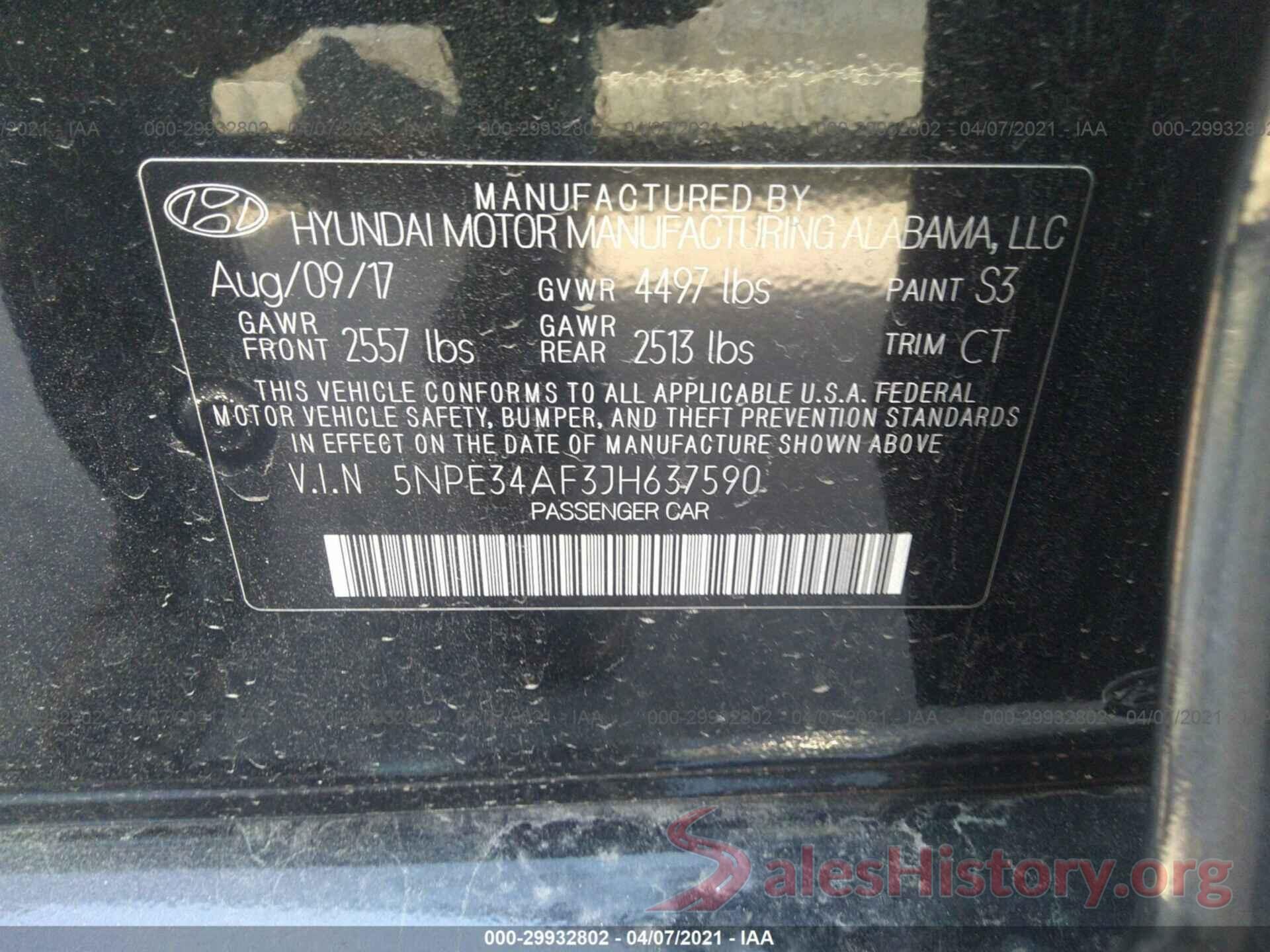 5NPE34AF3JH637590 2018 HYUNDAI SONATA