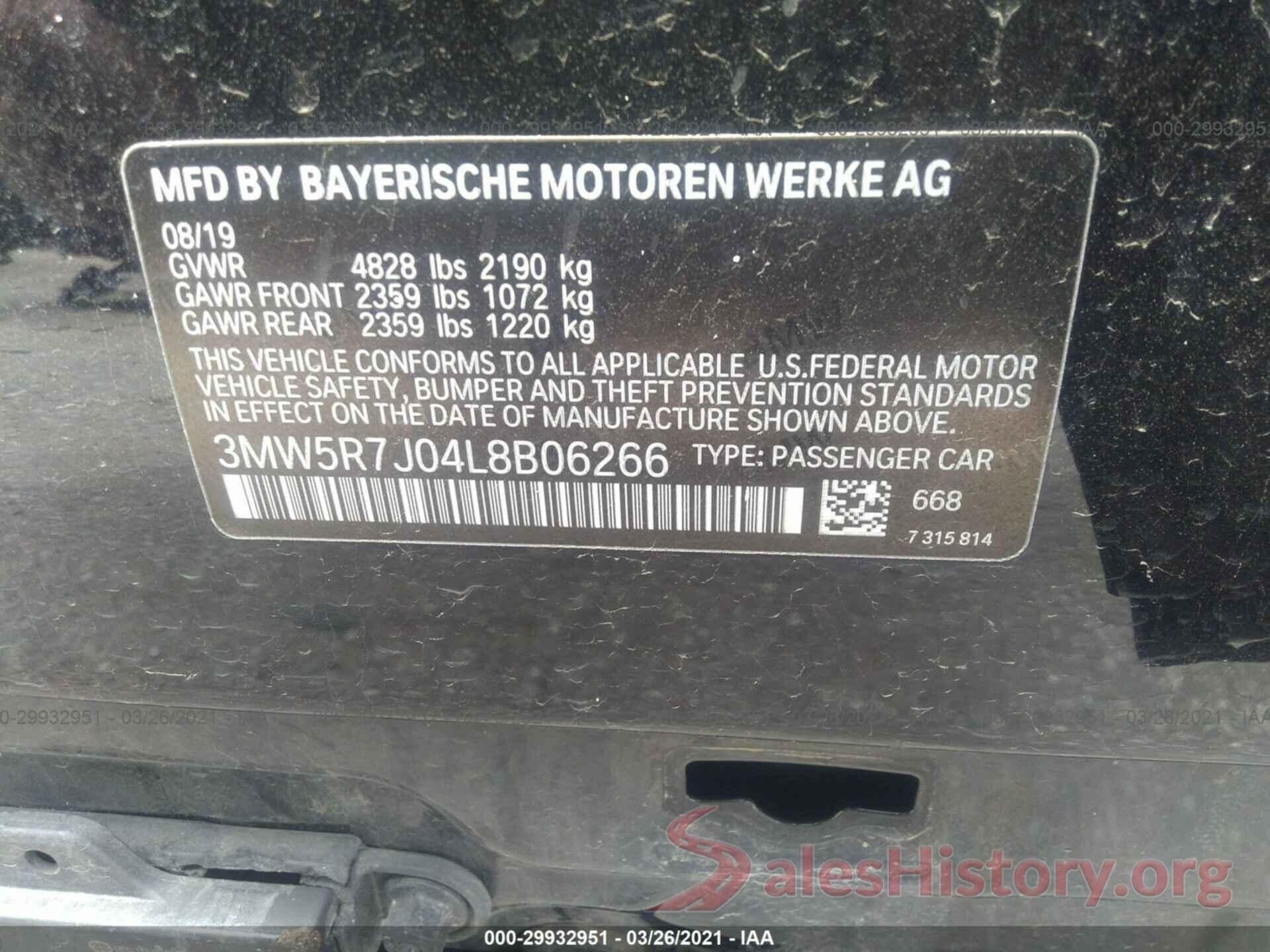 3MW5R7J04L8B06266 2020 BMW 3 SERIES