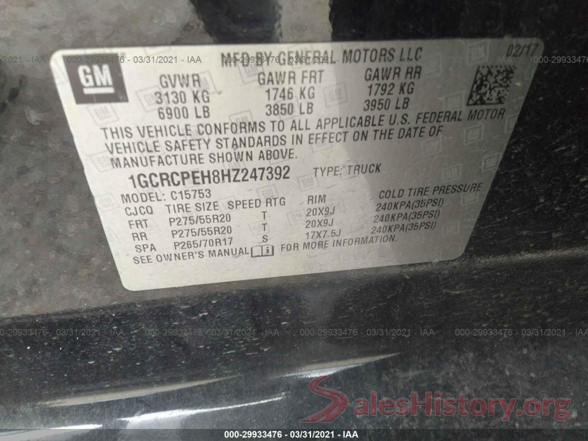 1GCRCPEH8HZ247392 2017 CHEVROLET SILVERADO 1500