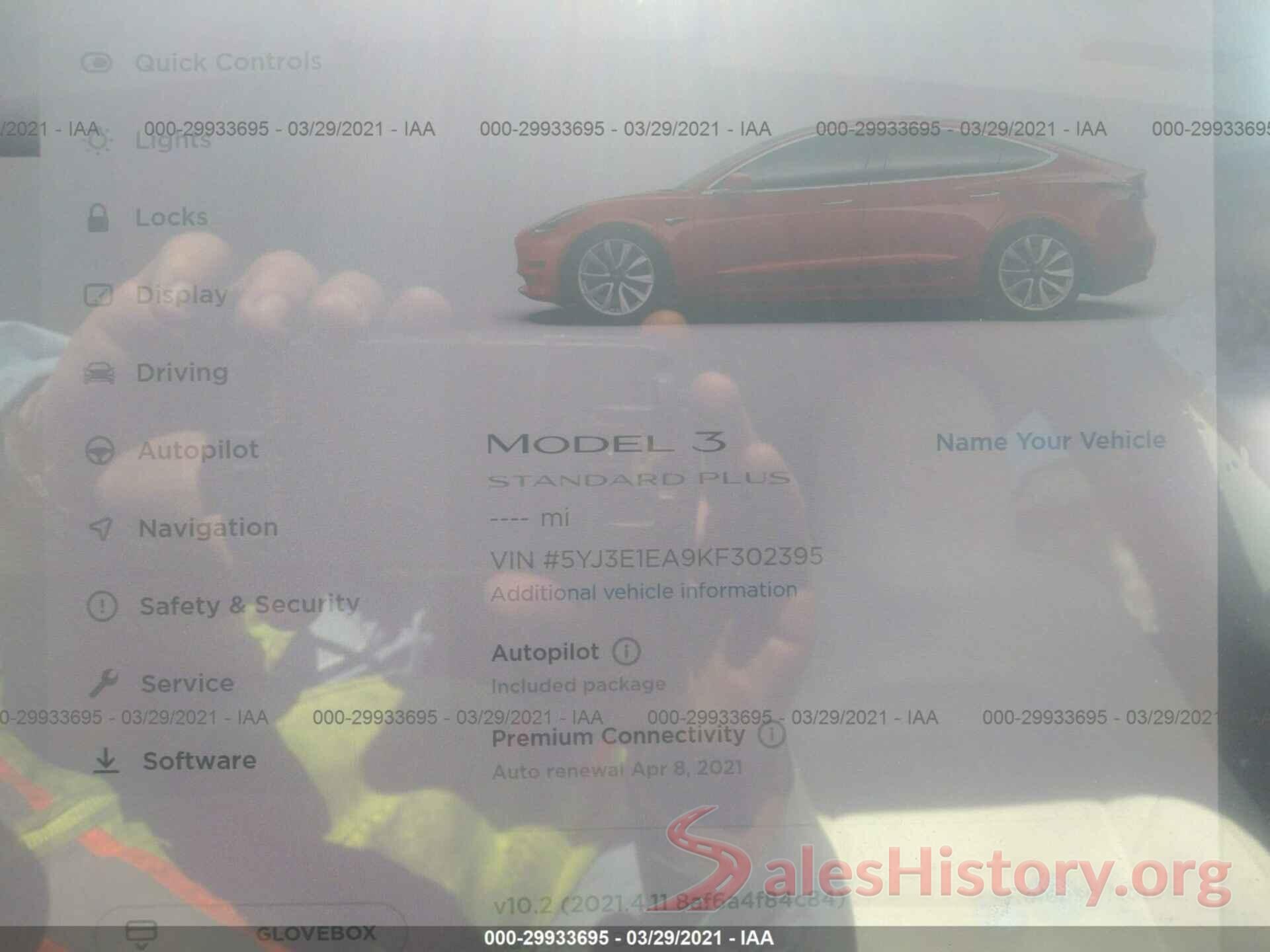 5YJ3E1EA9KF302395 2019 TESLA MODEL 3