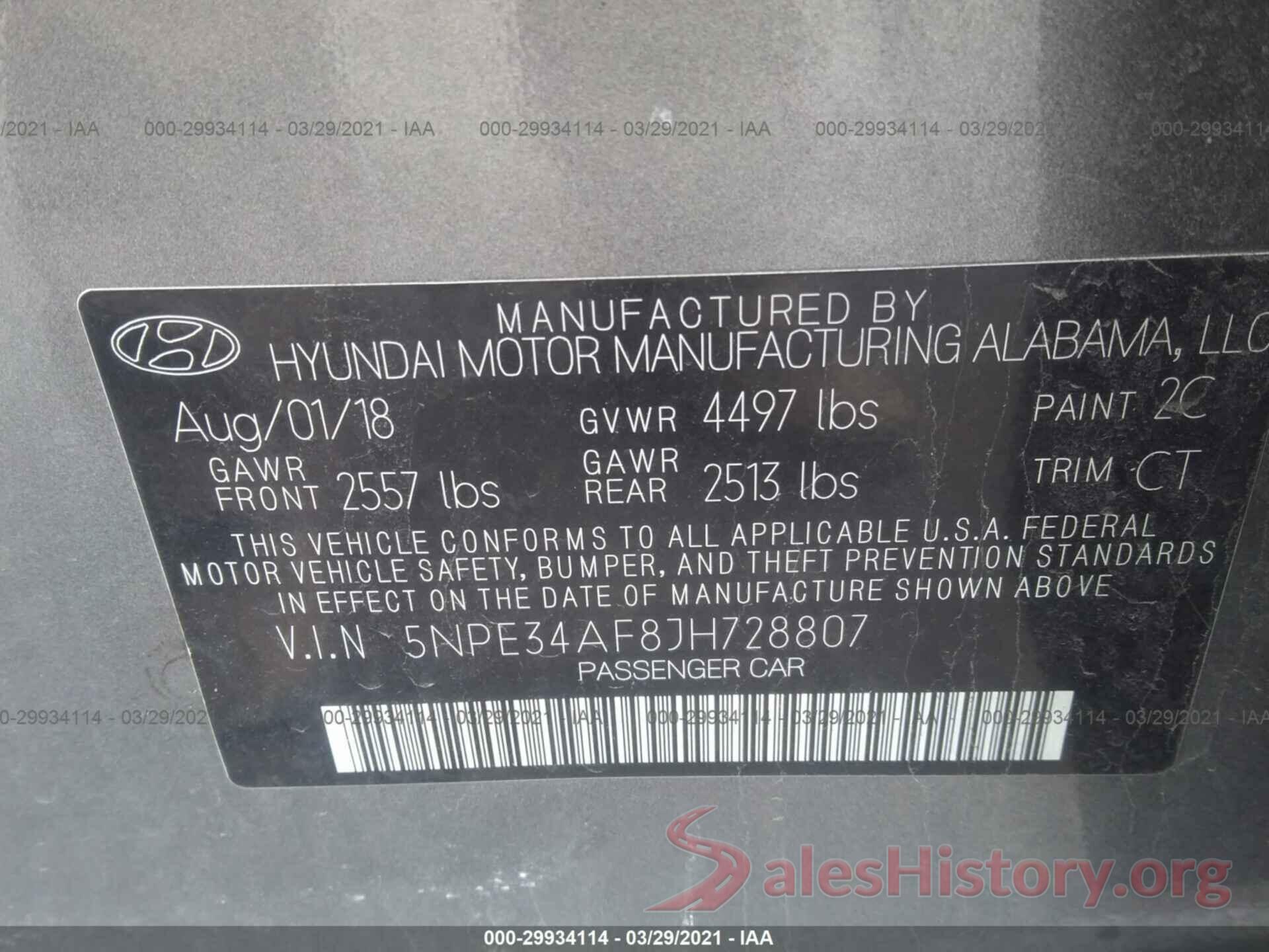 5NPE34AF8JH728807 2018 HYUNDAI SONATA