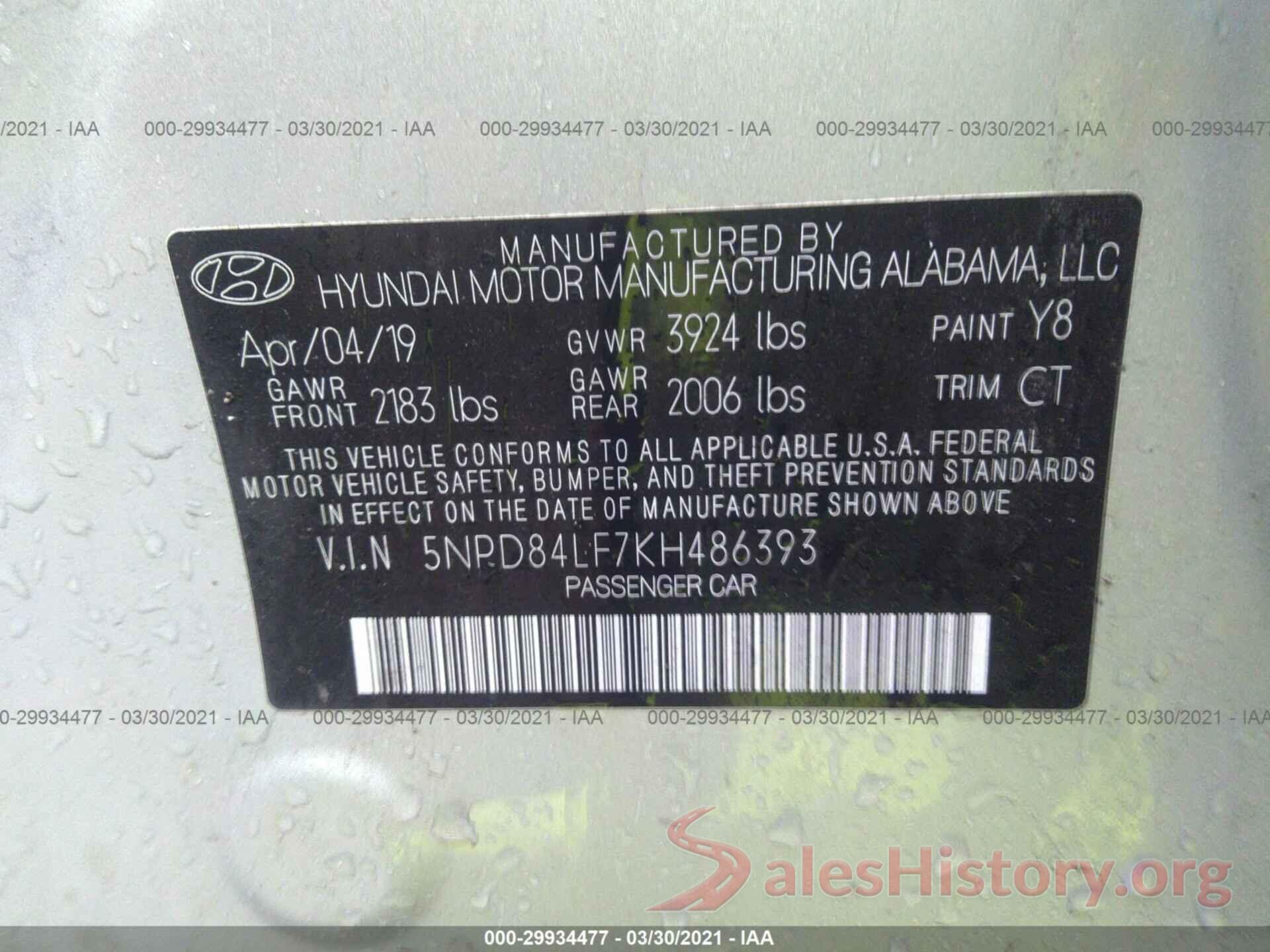 5NPD84LF7KH486393 2019 HYUNDAI ELANTRA