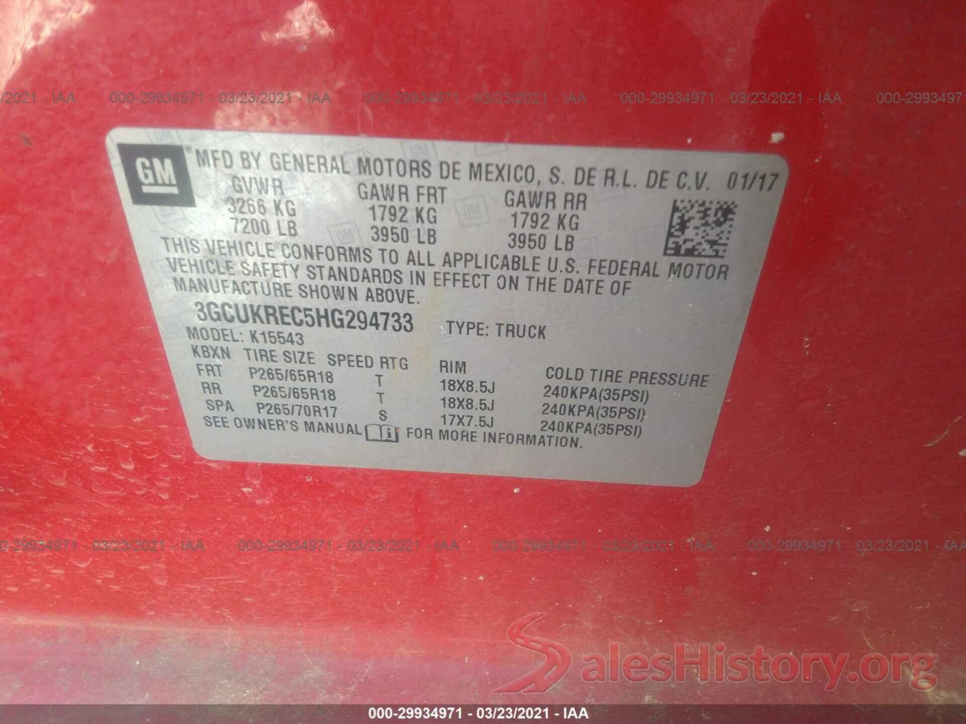 3GCUKREC5HG294733 2017 CHEVROLET SILVERADO 1500