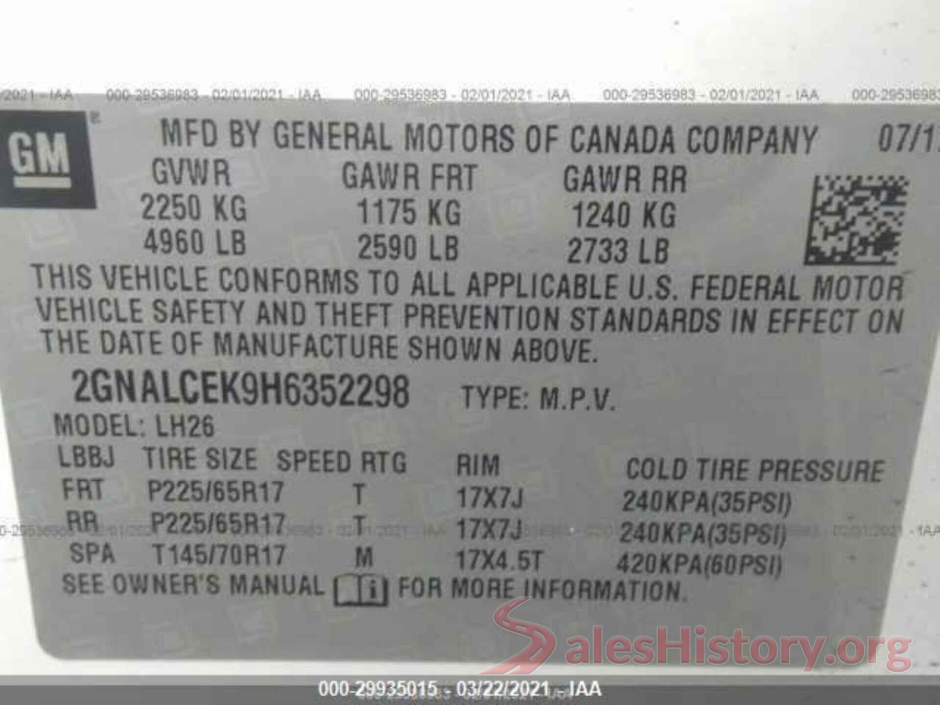 2GNALCEK9H6352298 2017 CHEVROLET EQUINOX