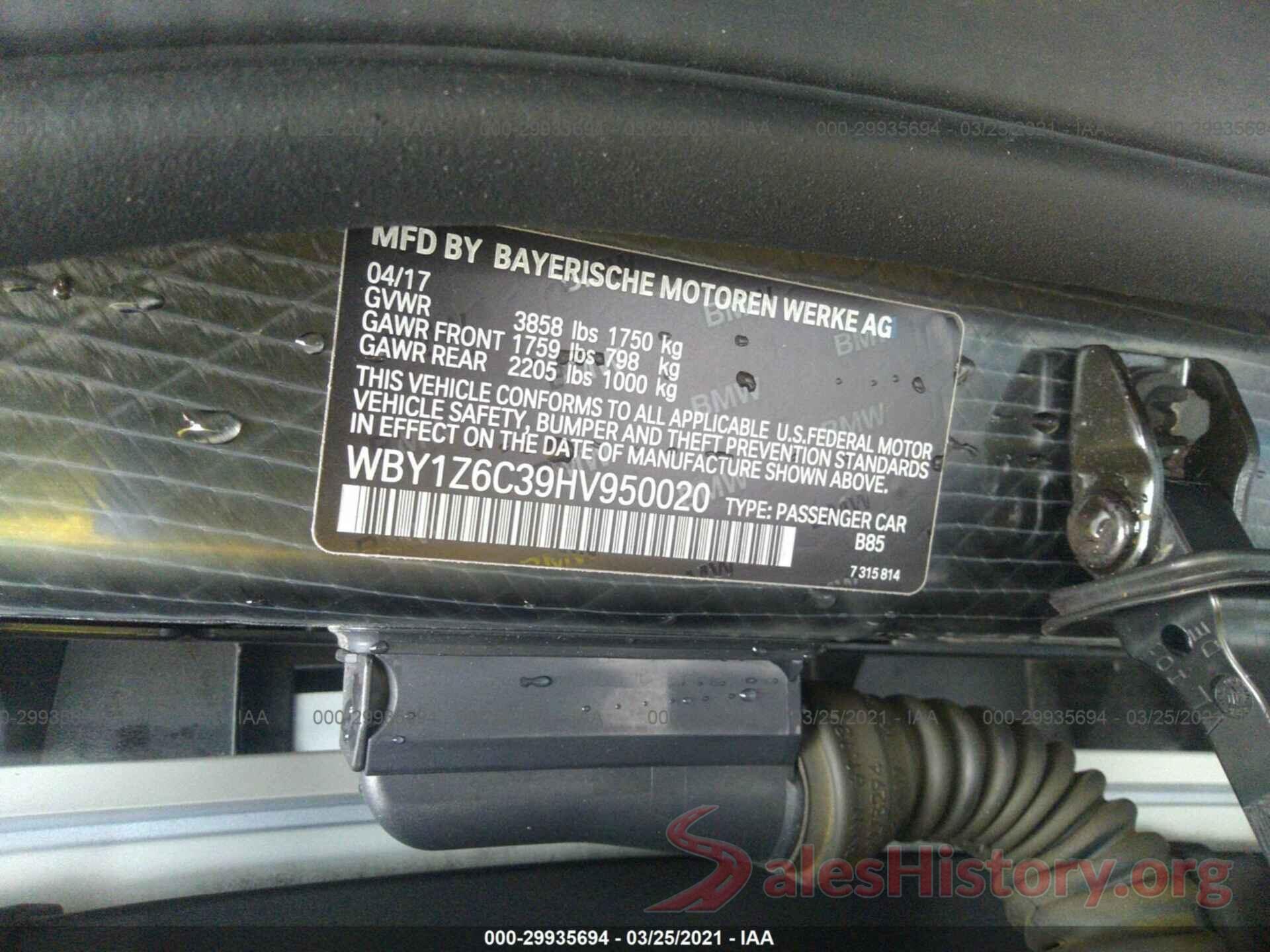 WBY1Z6C39HV950020 2017 BMW I3