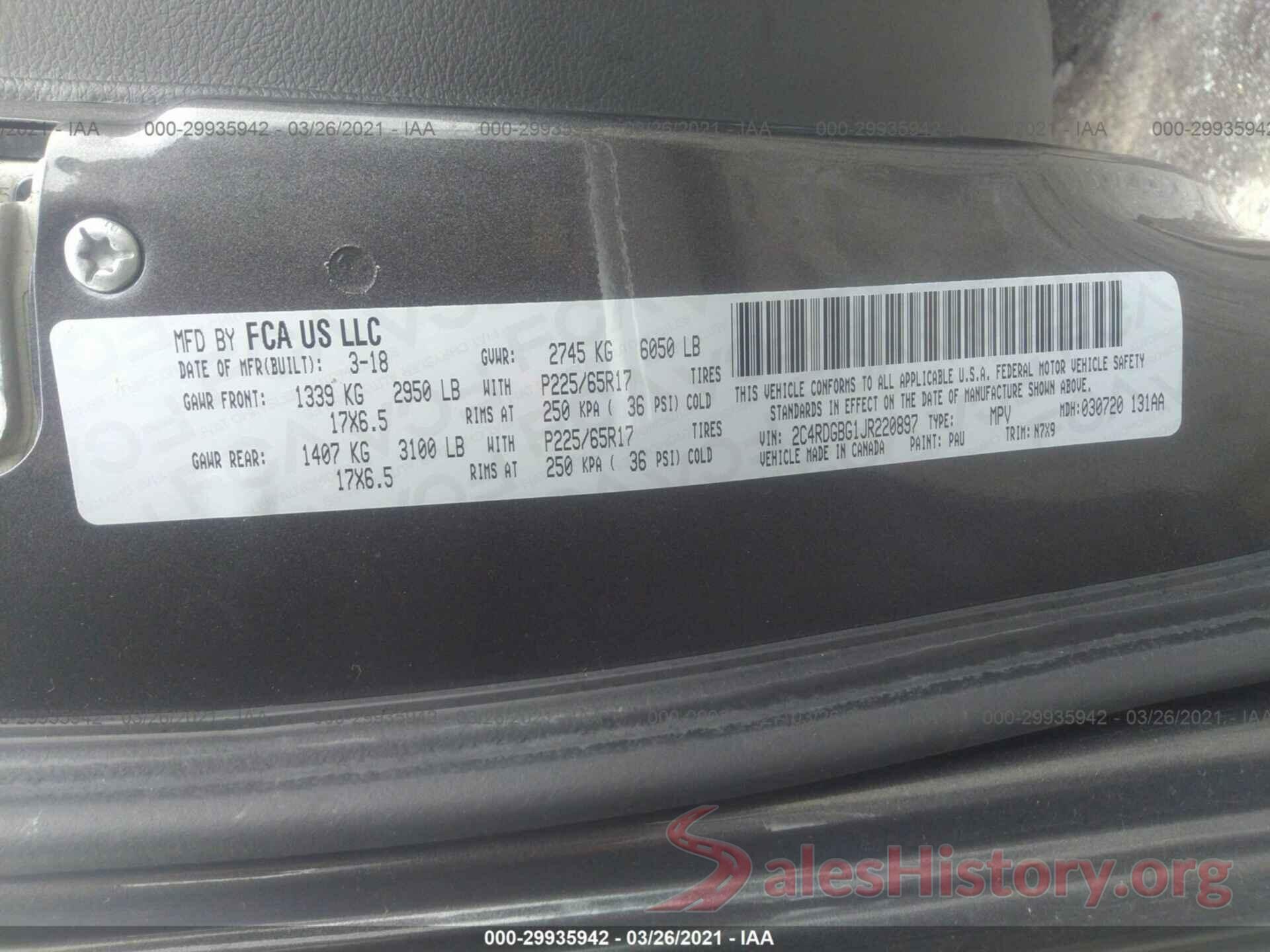 2C4RDGBG1JR220897 2018 DODGE GRAND CARAVAN