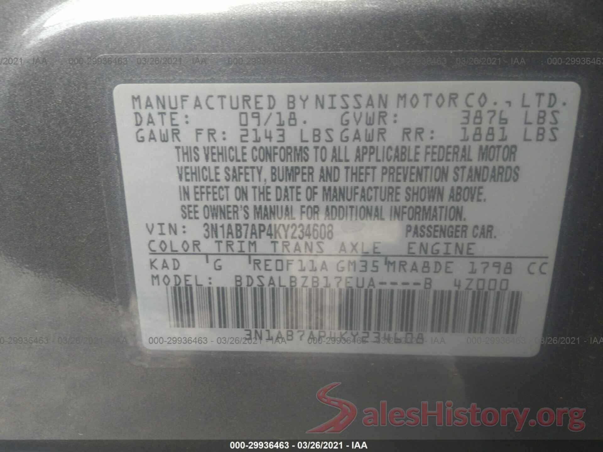 3N1AB7AP4KY234608 2019 NISSAN SENTRA