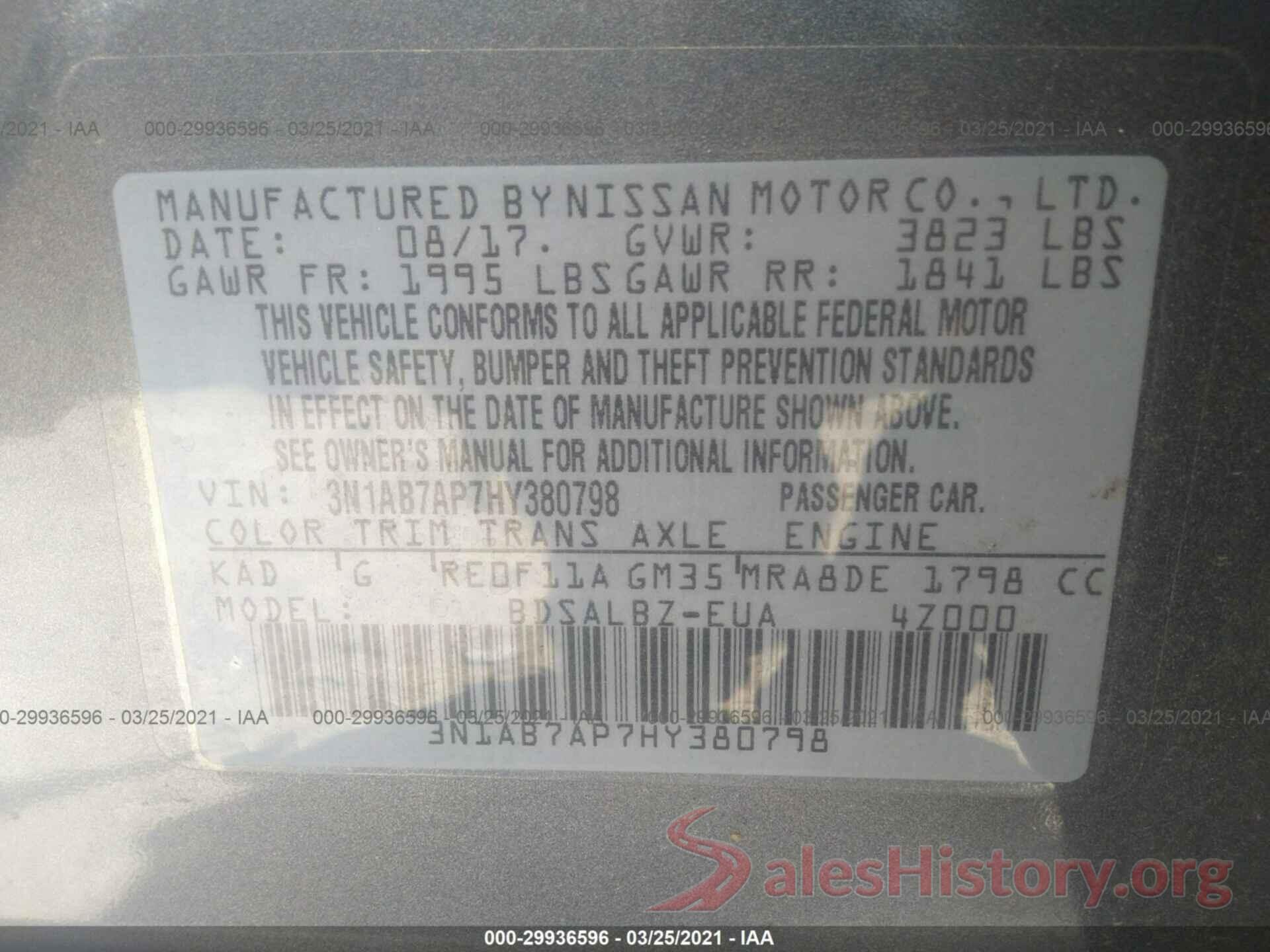 3N1AB7AP7HY380798 2017 NISSAN SENTRA