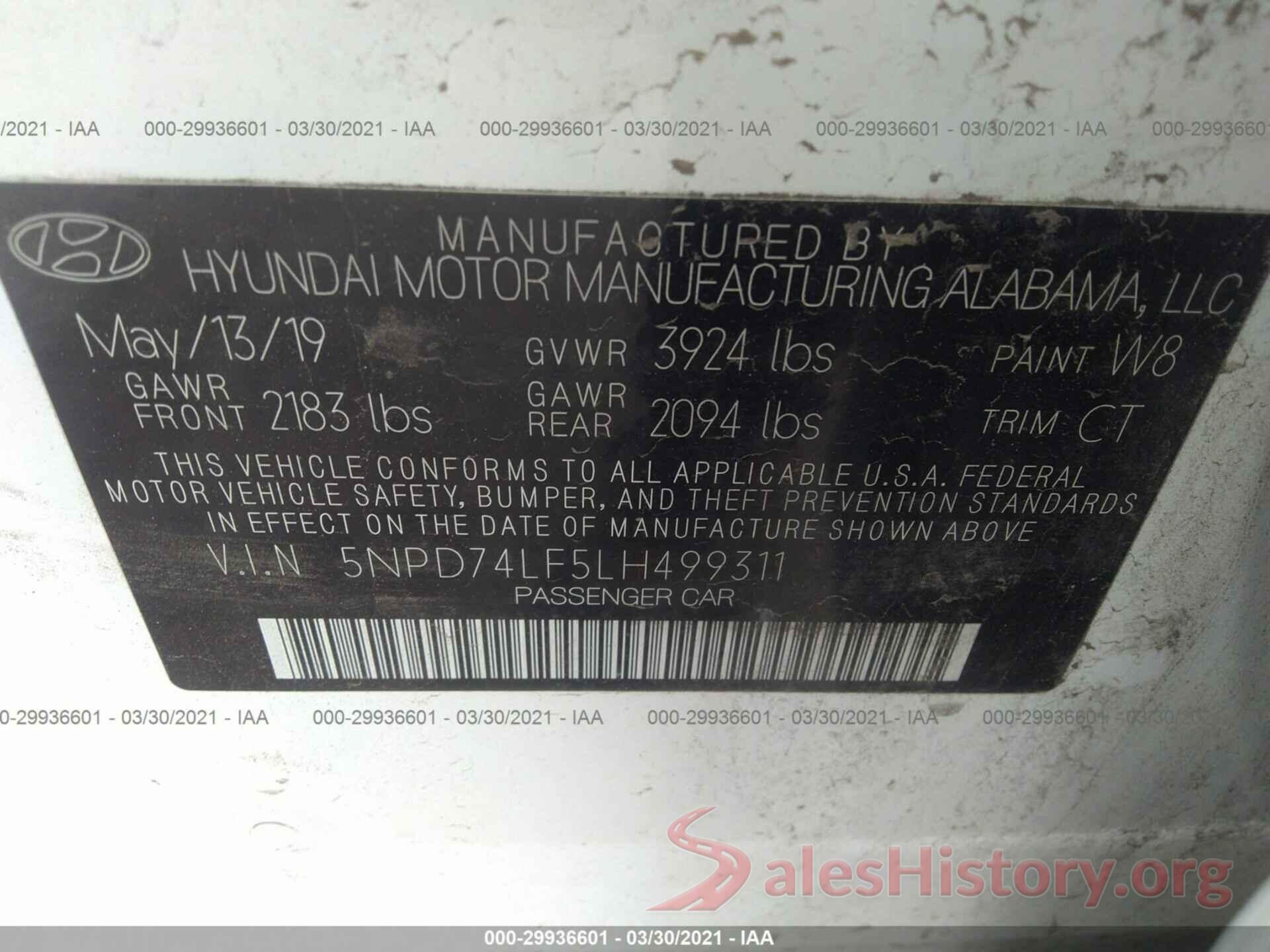 5NPD74LF5LH499311 2020 HYUNDAI ELANTRA