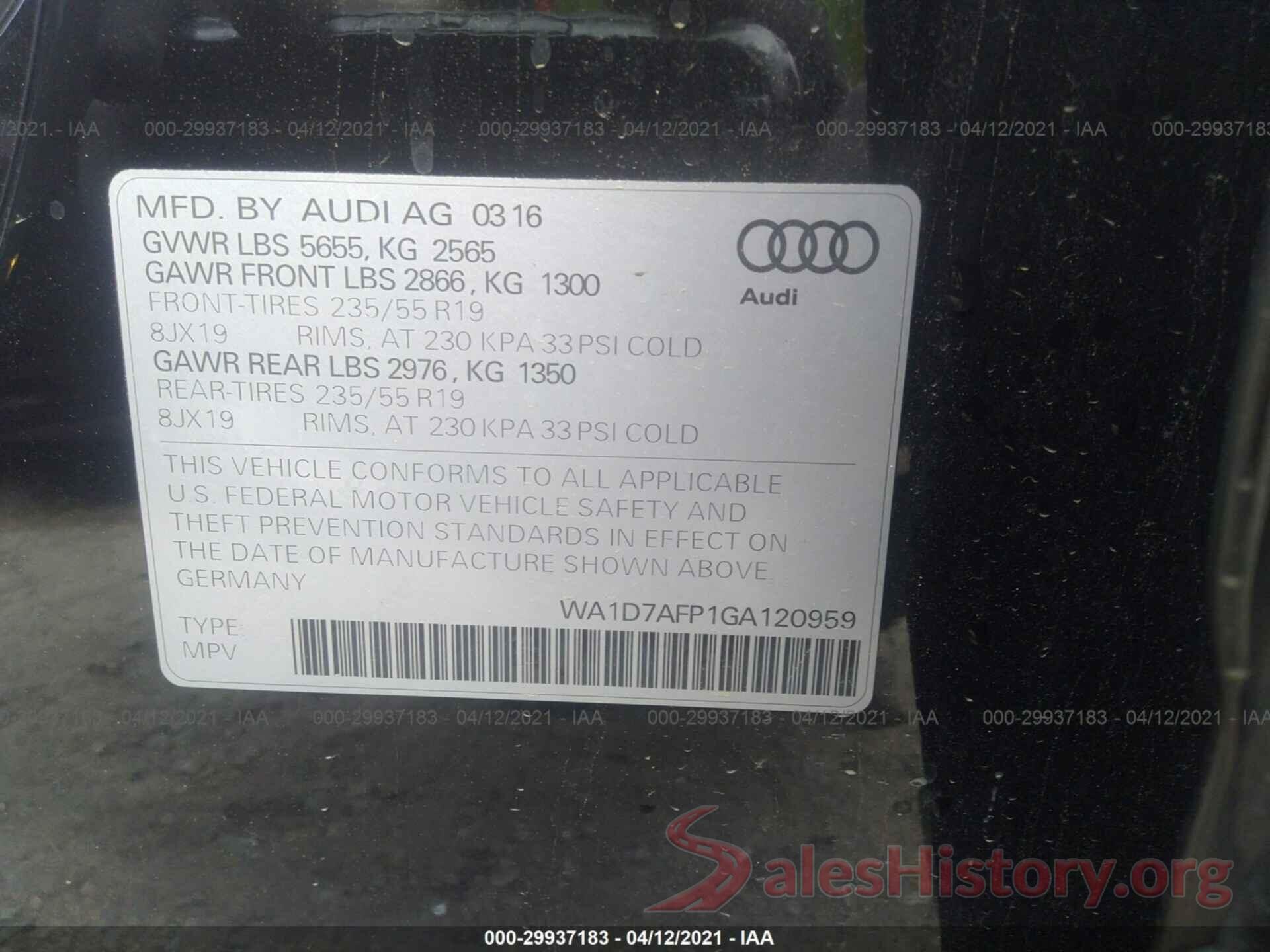 WA1D7AFP1GA120959 2016 AUDI Q5