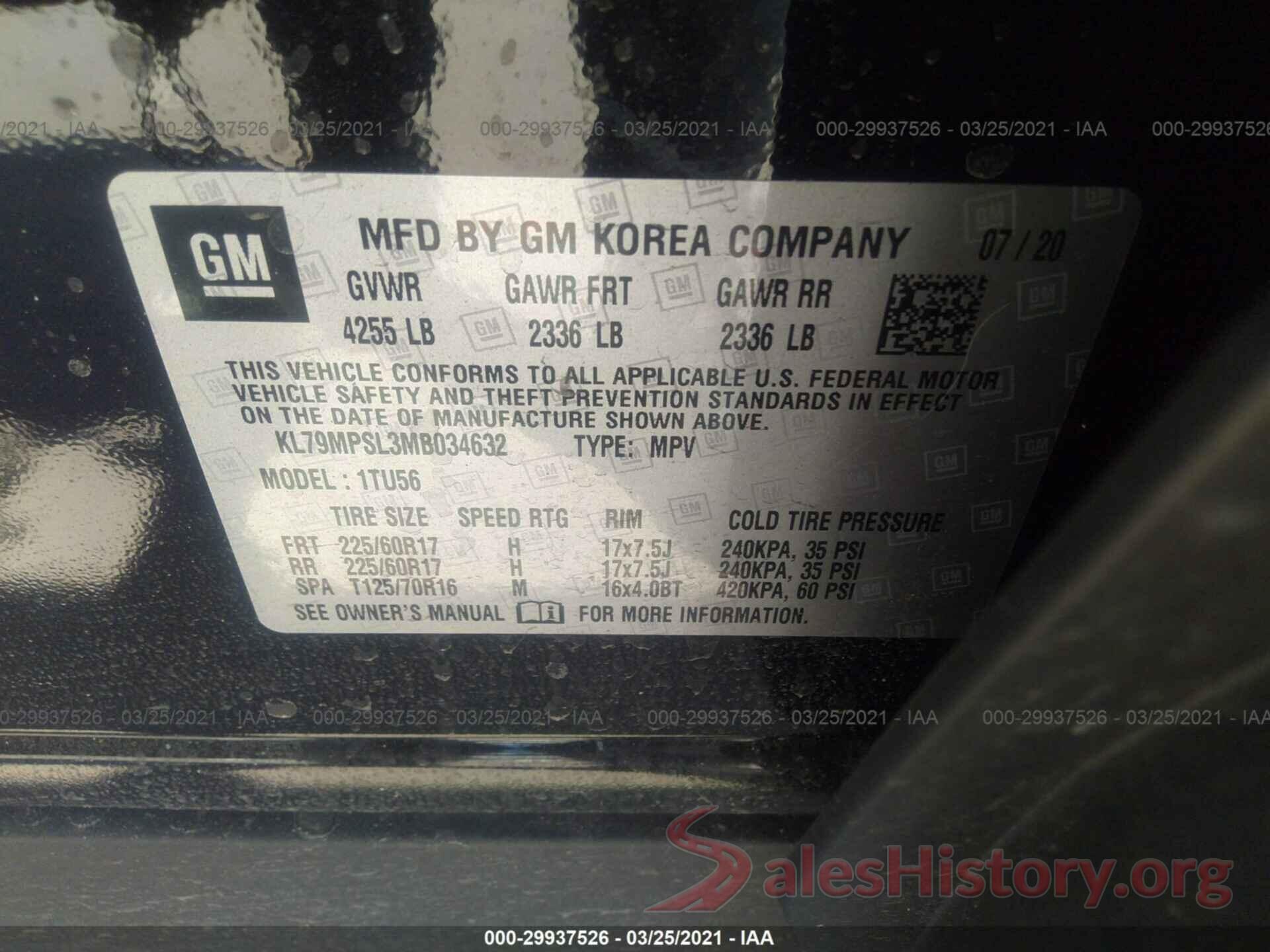 KL79MPSL3MB034632 2021 CHEVROLET TRAILBLAZER