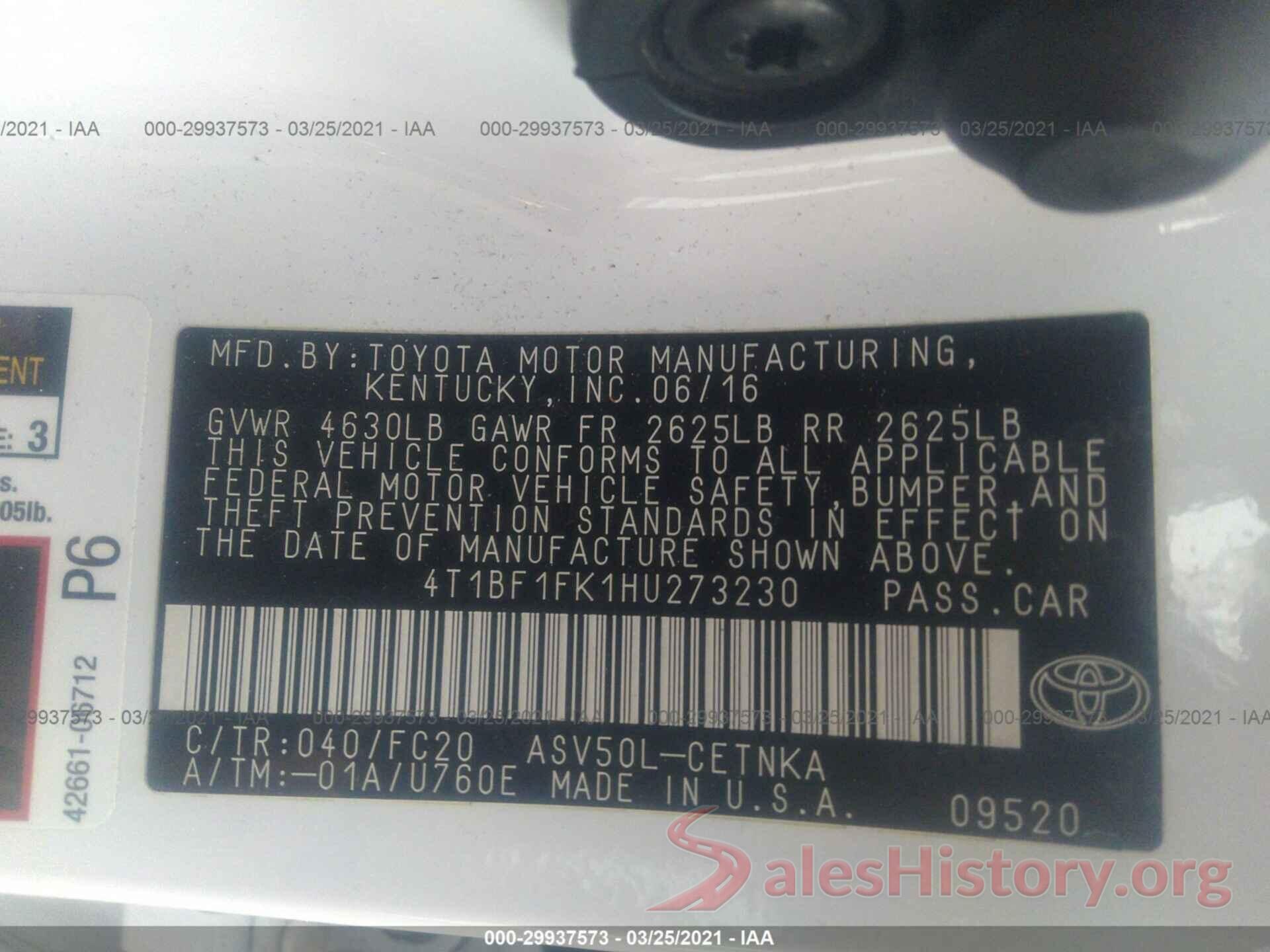 4T1BF1FK1HU273230 2017 TOYOTA CAMRY