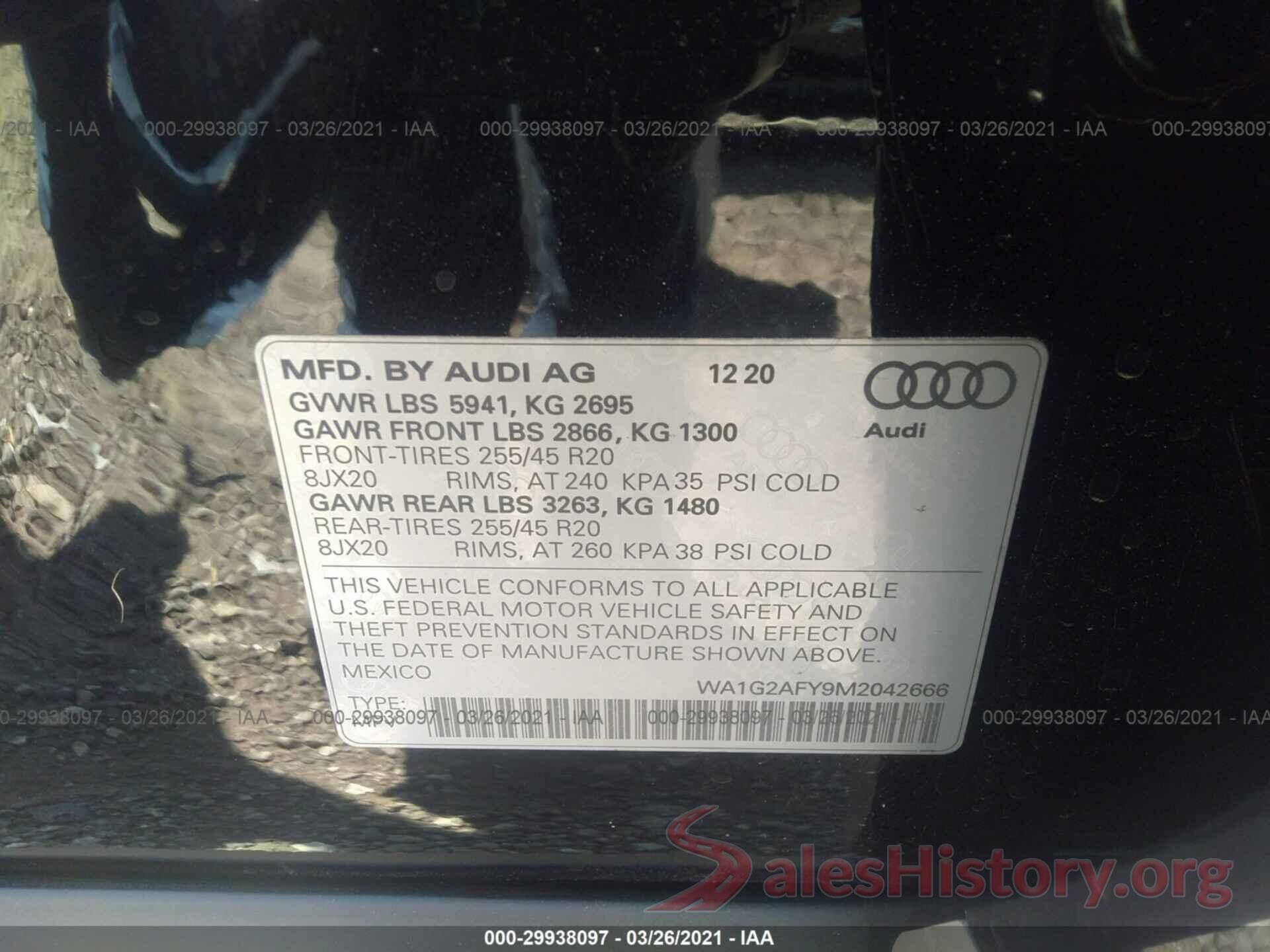 WA1G2AFY9M2042666 2021 AUDI Q5