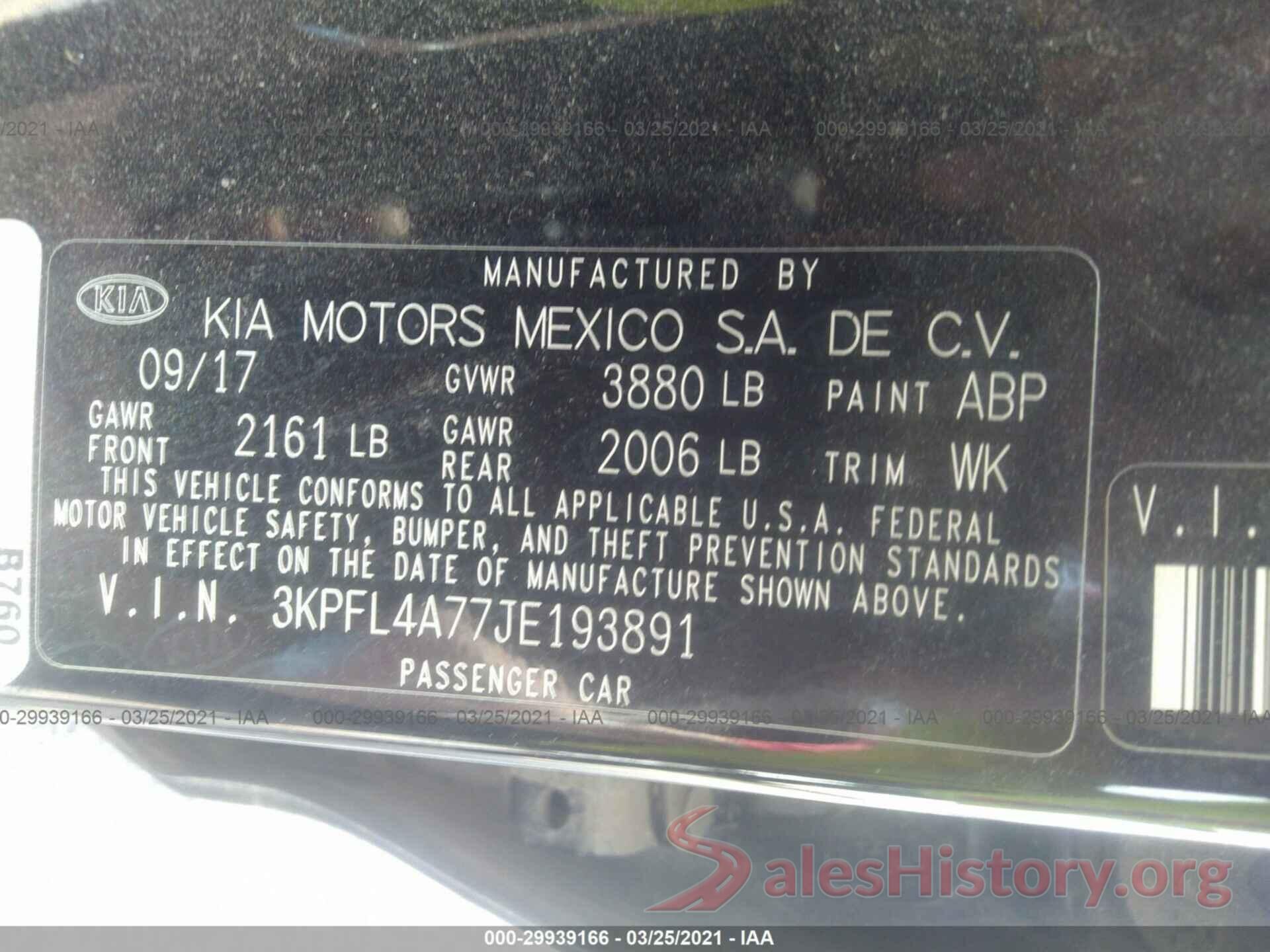 3KPFL4A77JE193891 2018 KIA FORTE