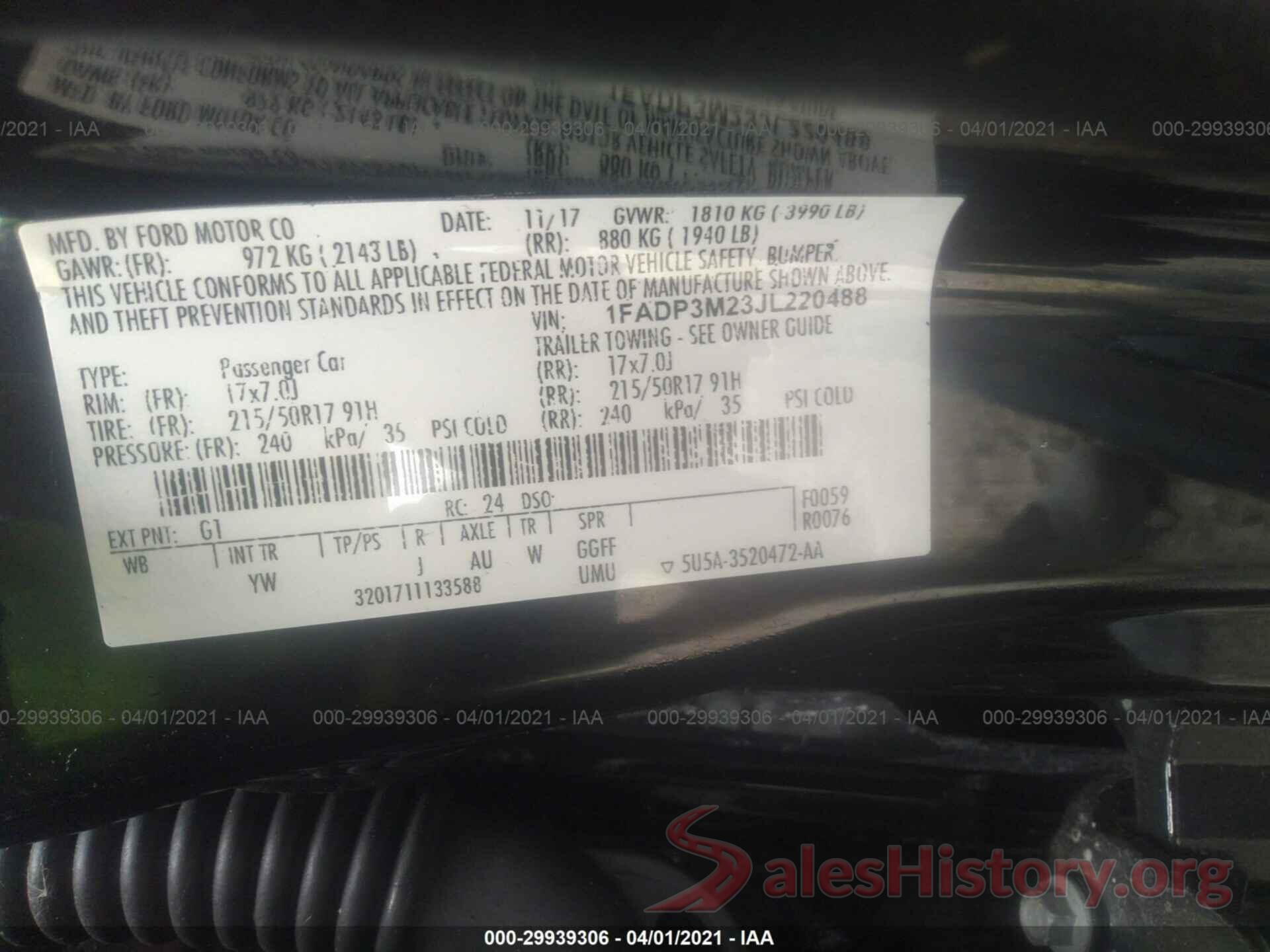 1FADP3M23JL220488 2018 FORD FOCUS