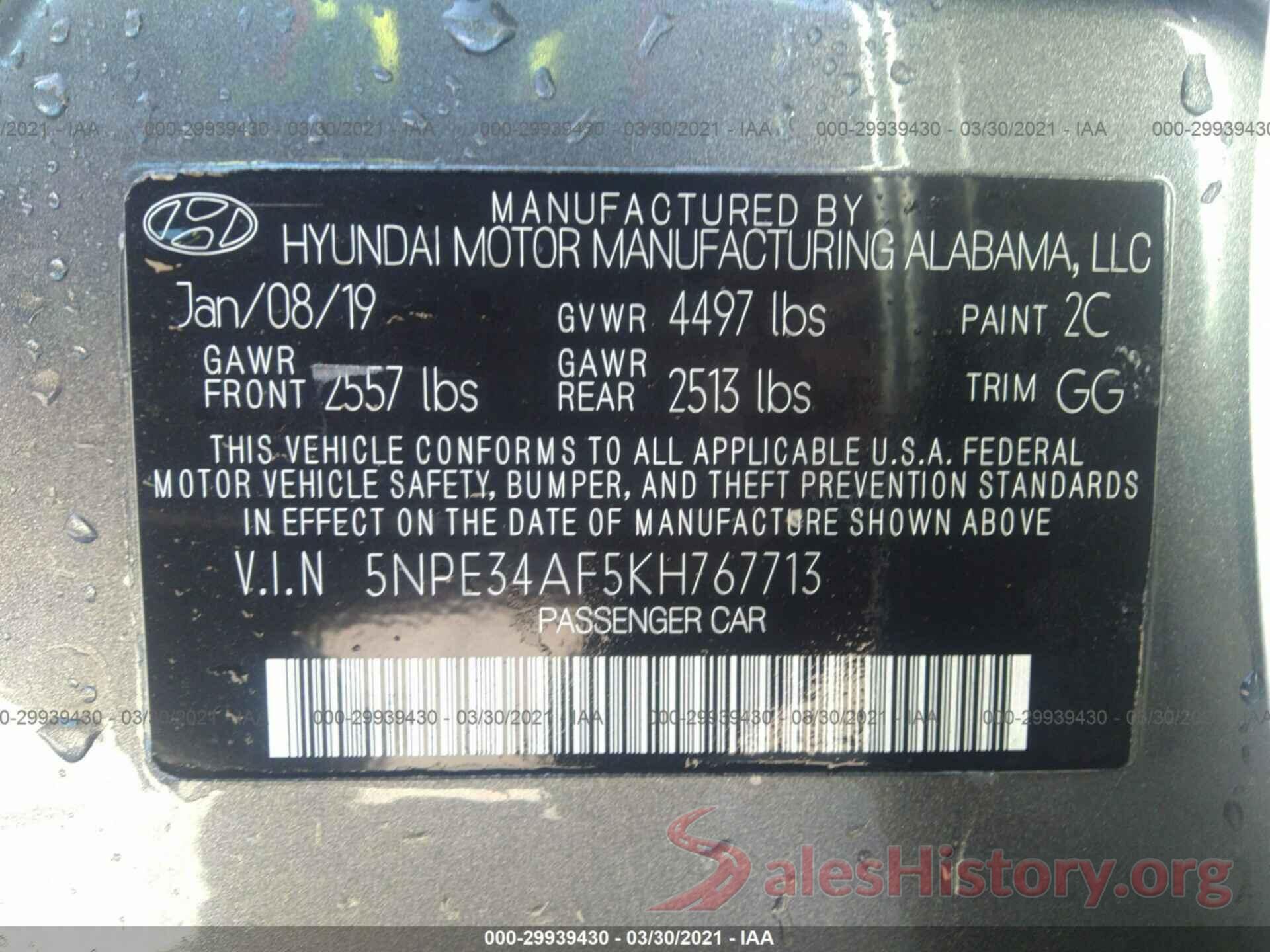 5NPE34AF5KH767713 2019 HYUNDAI SONATA